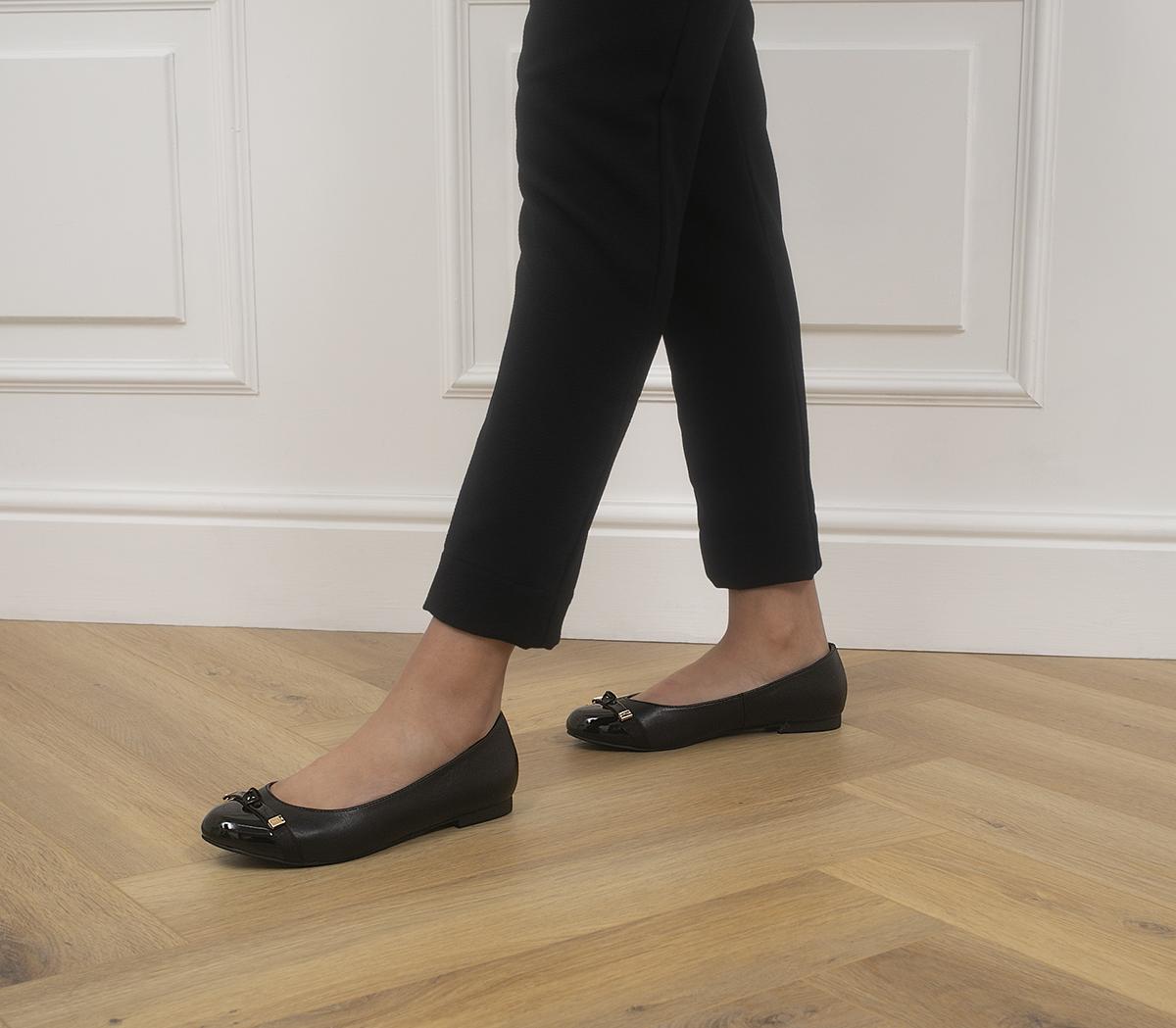 Office Fabled Bow Ballerina Pumps Black Leather Patent Mix - Flat Shoes for Women