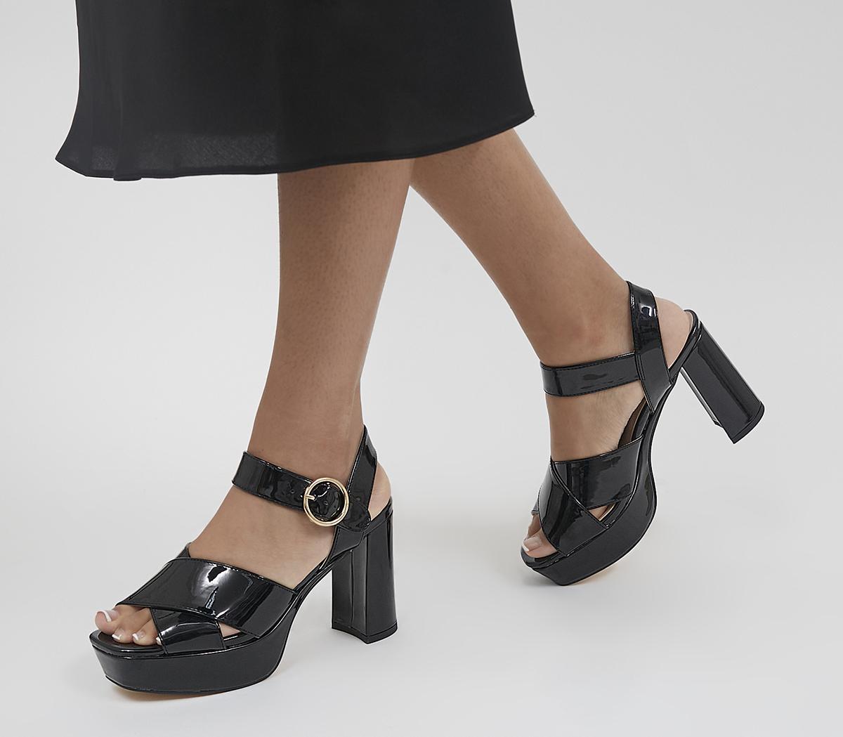 black fluffy block heels