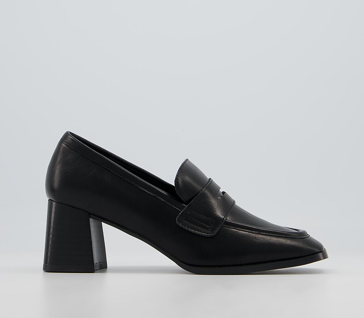 mid heel loafers black