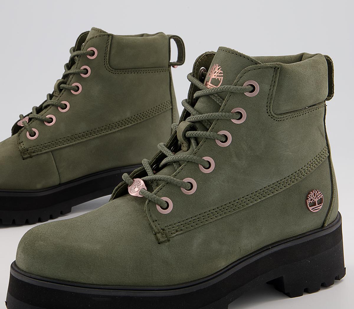 Timberland 6 Inch Stack Boots Dark Green Nubuck Womens Chunky Boots 4407