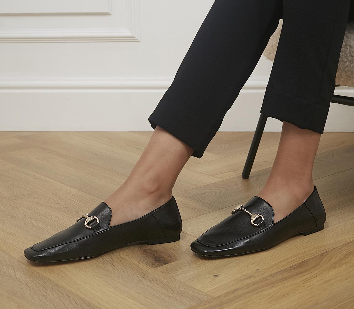 Office Fondly Square Toe Snaffle Loafers Black Leather - Flat Shoes for ...