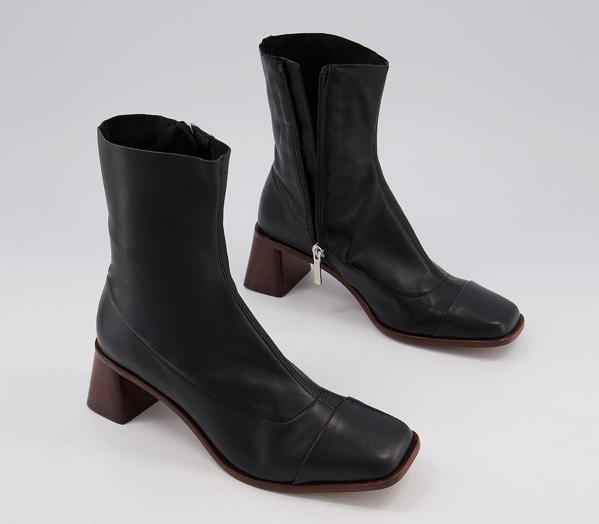 Office Anagram Square Toe Sock Boots Black Leather - Ankle Boots
