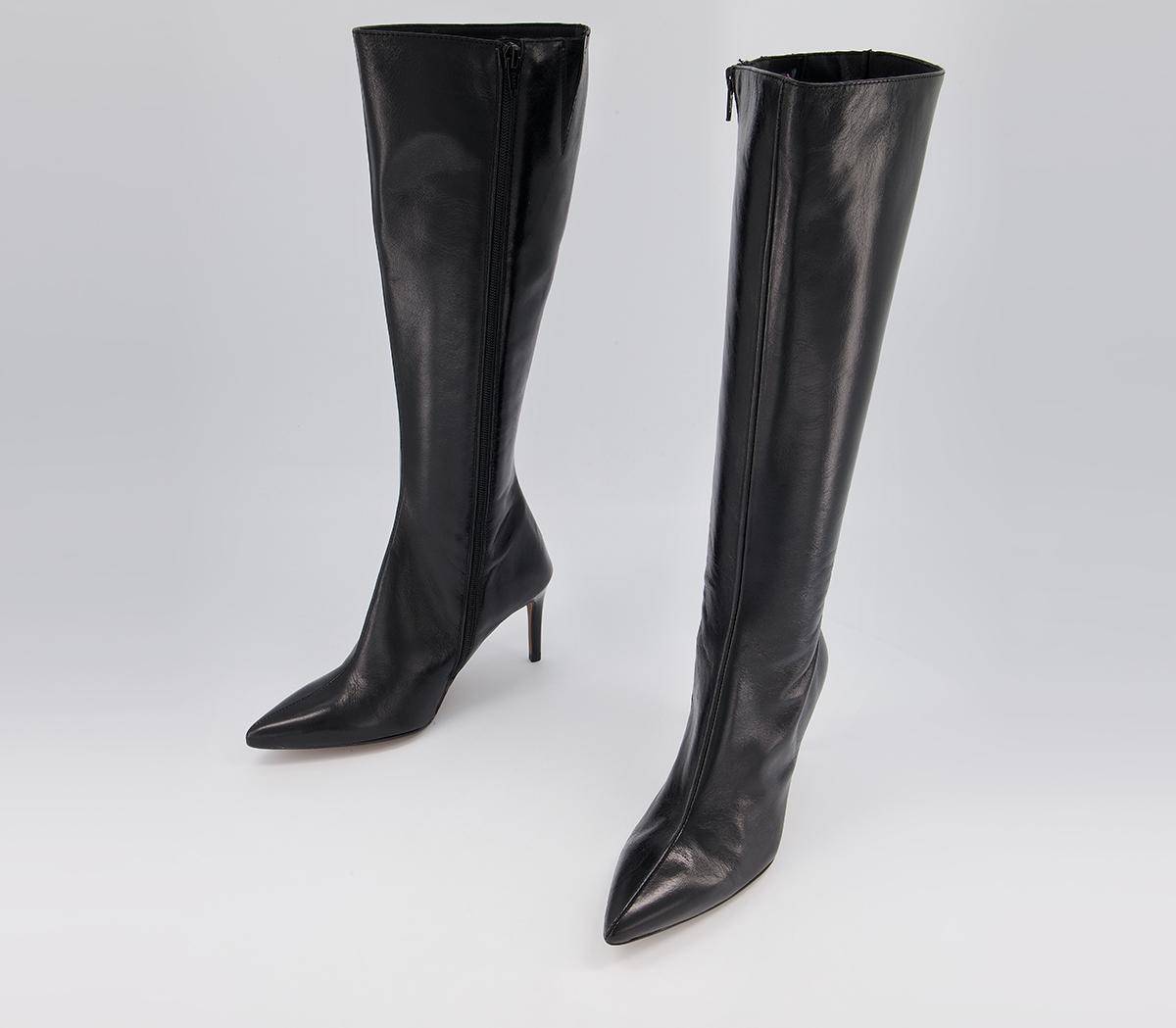 Office Kempton Dressy Point Boots Black Groucho Leather - Knee High Boots