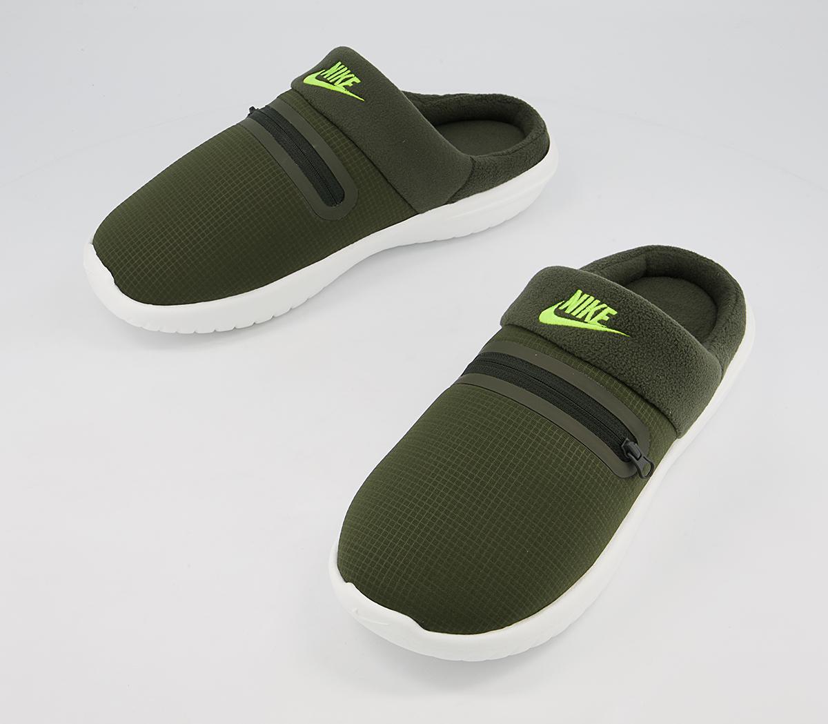 Nike Burrow Slippers Cargo Khaki Volt Sequoia Summit White - Men's Casual Shoes
