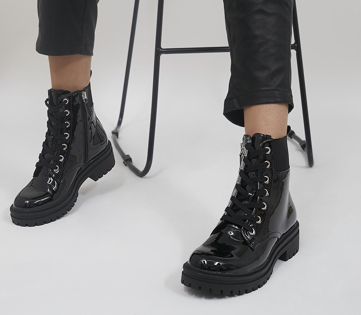 Amira Patent Ribbed Elastic Lace Up Boots Amira Patent Ribbed Elastic Lace Up Boots