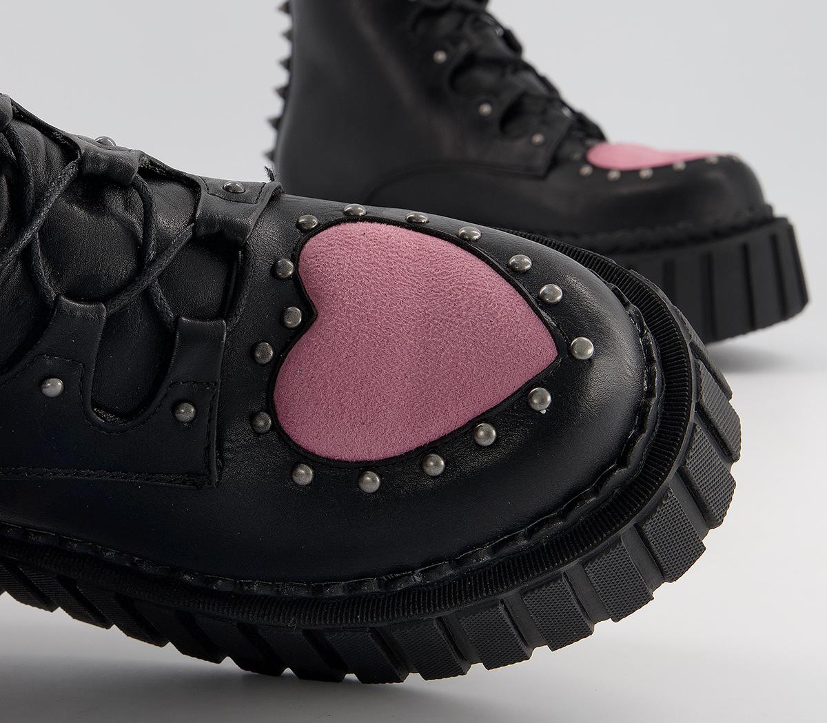 lamoda chunky creeper boots with pink hearts