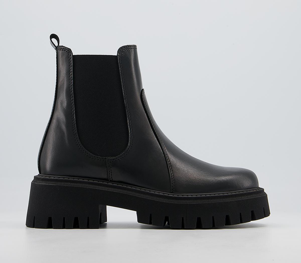 Office Attract Ribbed Sole Chelsea Boots Black Leather - Ankle Boots