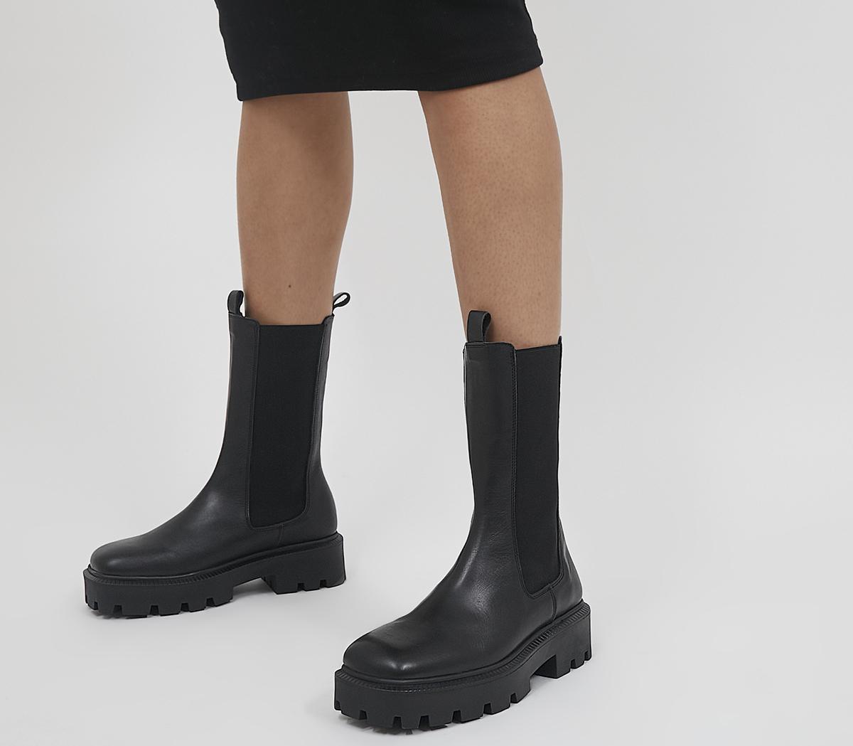Attached Wide Square Toe High Leg Chelsea Boots Attached Wide Square Toe High Leg Chelsea Boots