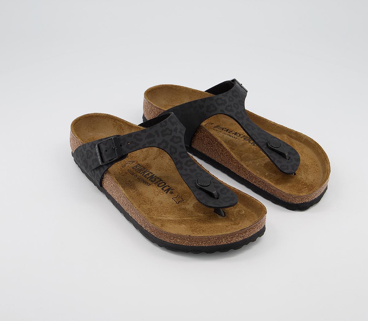 BIRKENSTOCK Toe Thong Footbed Sandals Black Leopard - Women’s Sandals