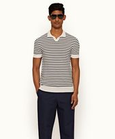 Holman - Mens Navy/Cloud Stripe Tailored Fit Resort Collar Polo Shirt