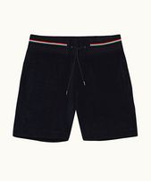 Afador Towelling - Mens Navy O.B Stripe Tipping Towelling Sweat Shorts
