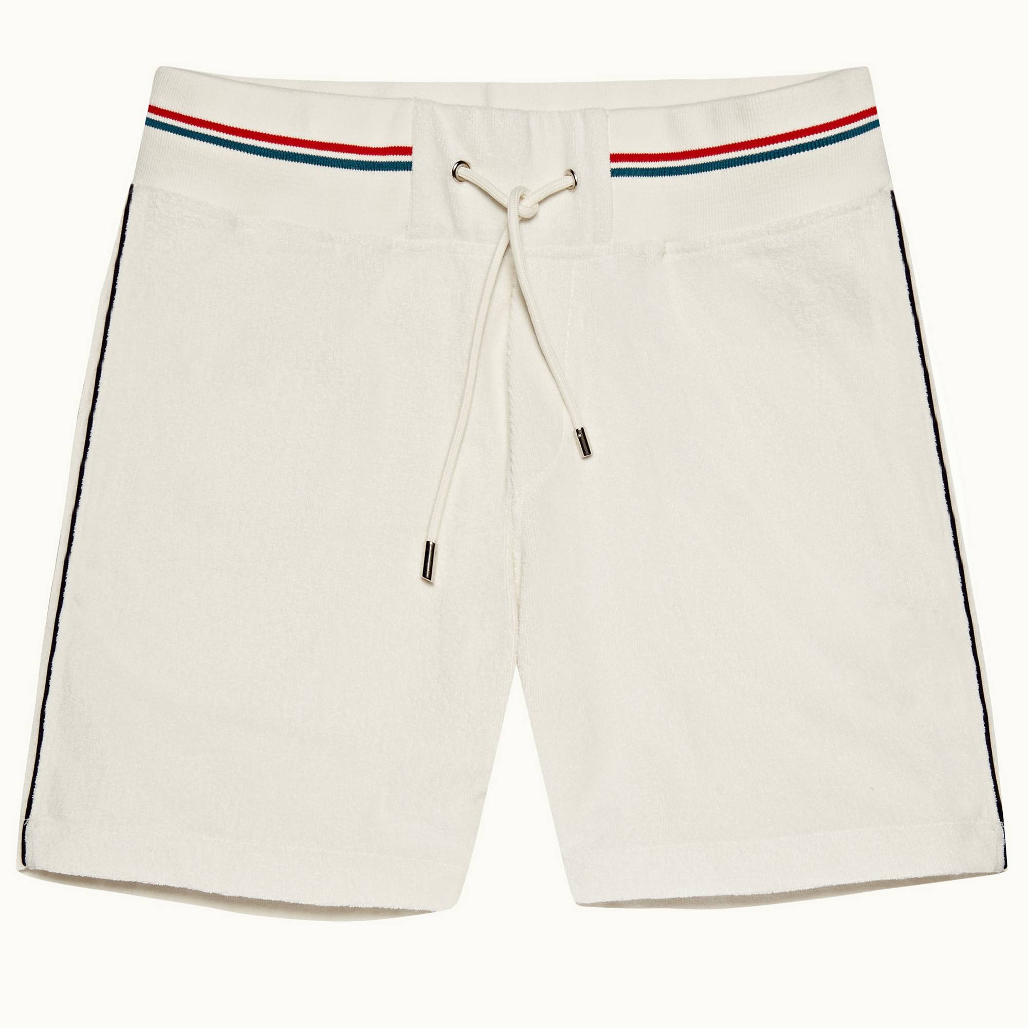 Afador Stripe - Mens White Sand O.B Stripe Tipping Towelling Sweat Shorts