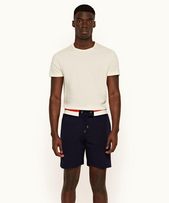 Afador Stripe - Mens Navy Classic Fit Stripe Waistband Cotton Sweat Shorts