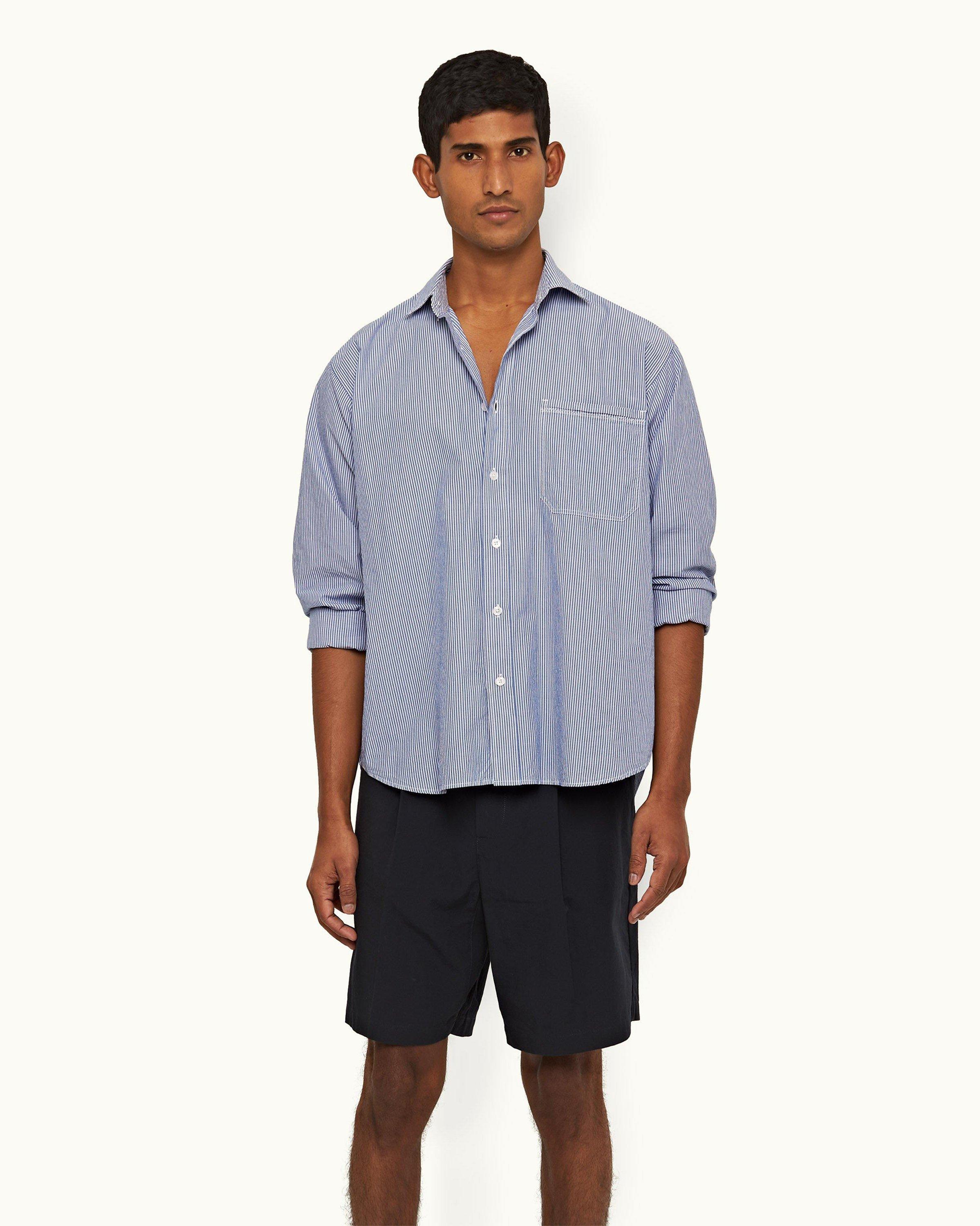 Men's Pinstripe Cotton Pleated Bermuda Shorts