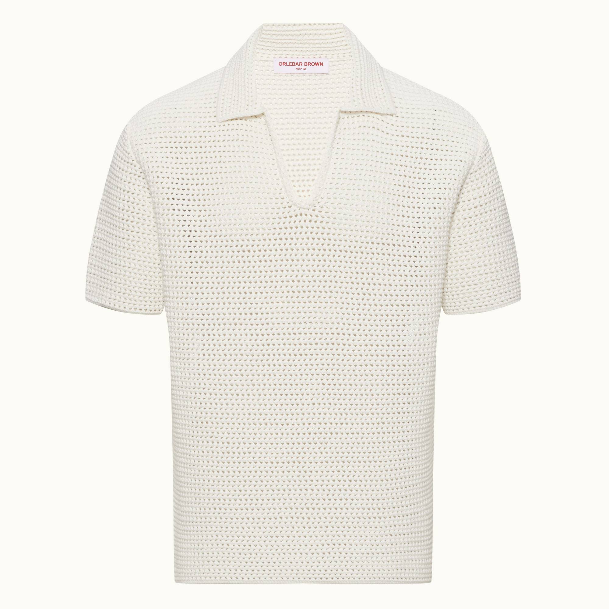Batten Crochet - Mens Sea Mist Classic Fit Organic Cotton Crochet Polo Shirt