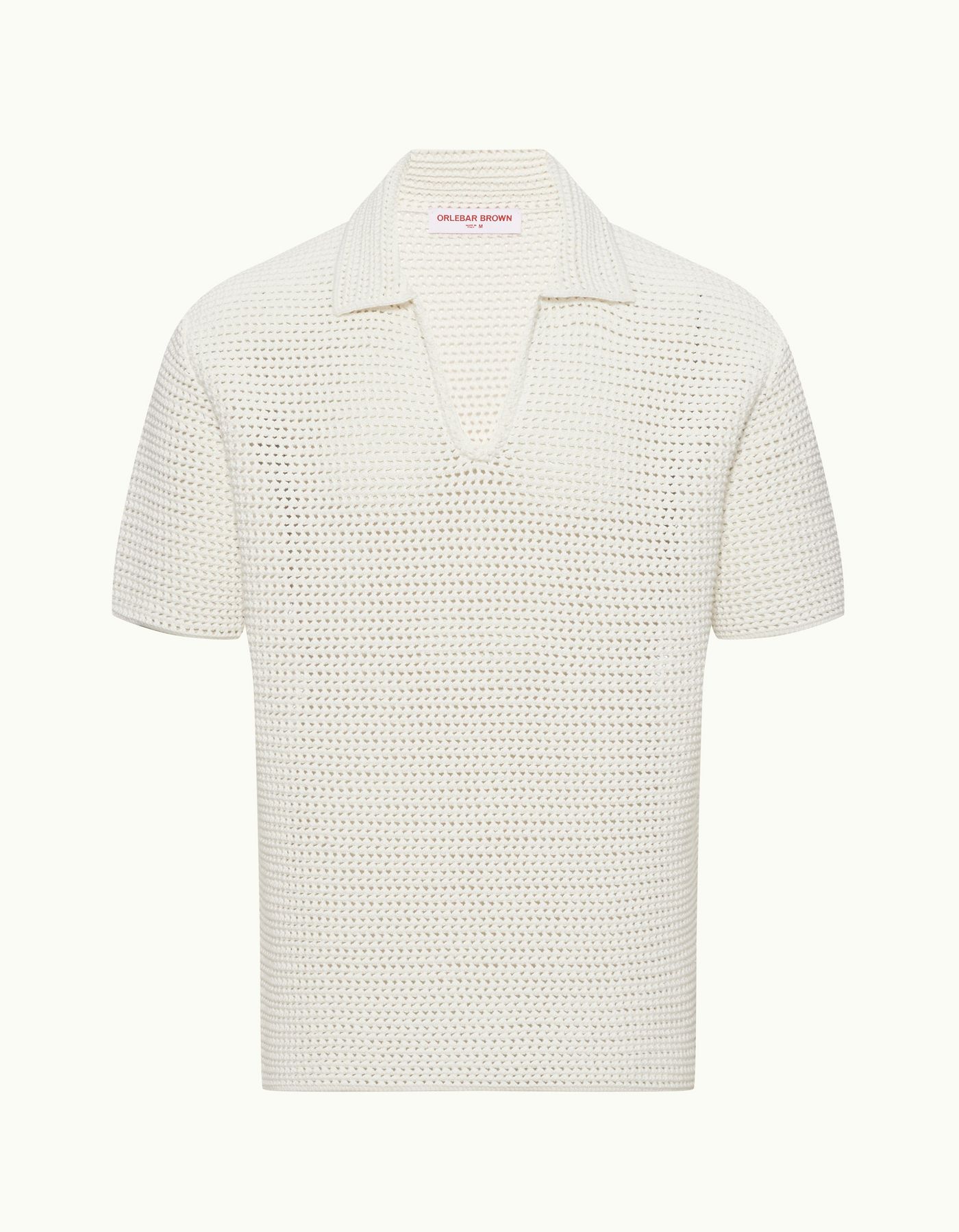 Batten Crochet - Mens Sea Mist Classic Fit Organic Cotton Crochet Polo Shirt