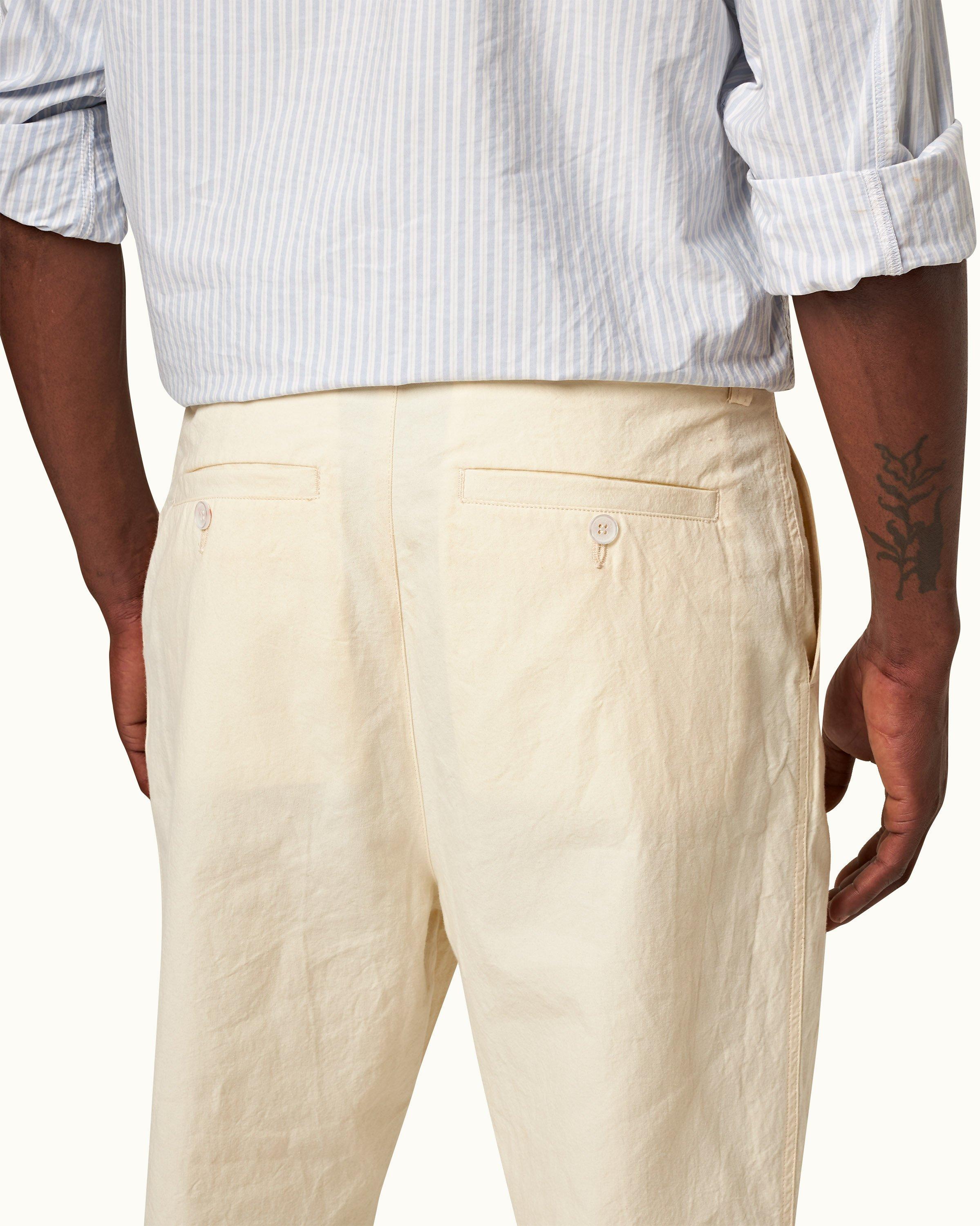 White Sand Relaxed Fit Laundered Cotton Canvas Trousers