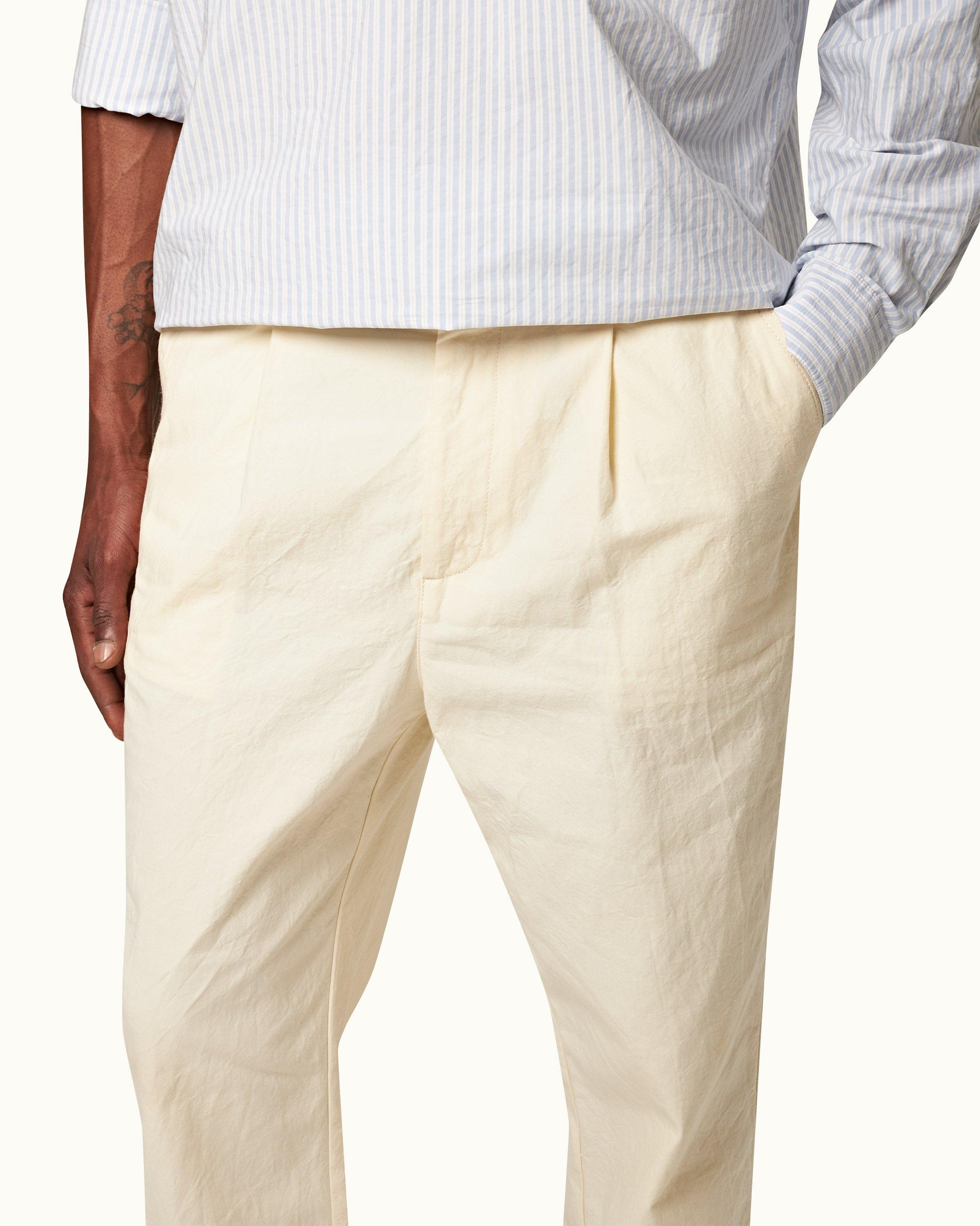 White Sand Relaxed Fit Laundered Cotton Canvas Trousers