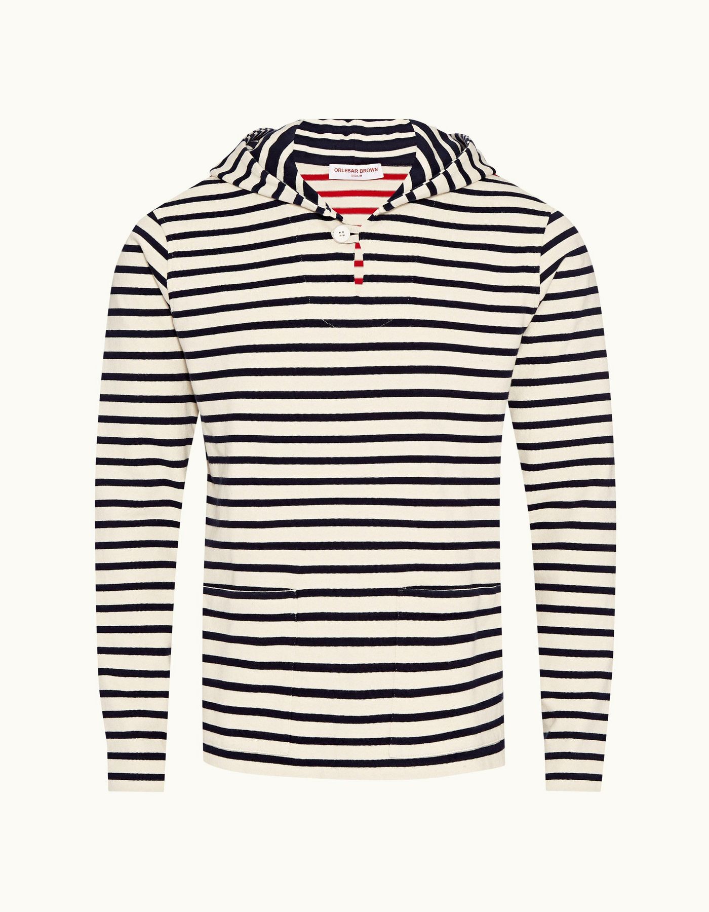 Blaine Stripe - Mens Navy/Summer Red Breton Stripe Relaxed Fit Hooded Sweatshirt