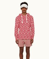 Blaine Towelling - Mens Summer Red/White Sand Cano Jacquard Towelling Hooded Sweatshirt