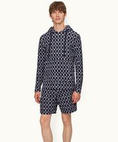Blaine Towelling - Mens Midnight Navy Geometric Tile Hooded Towelling Sweatshirt