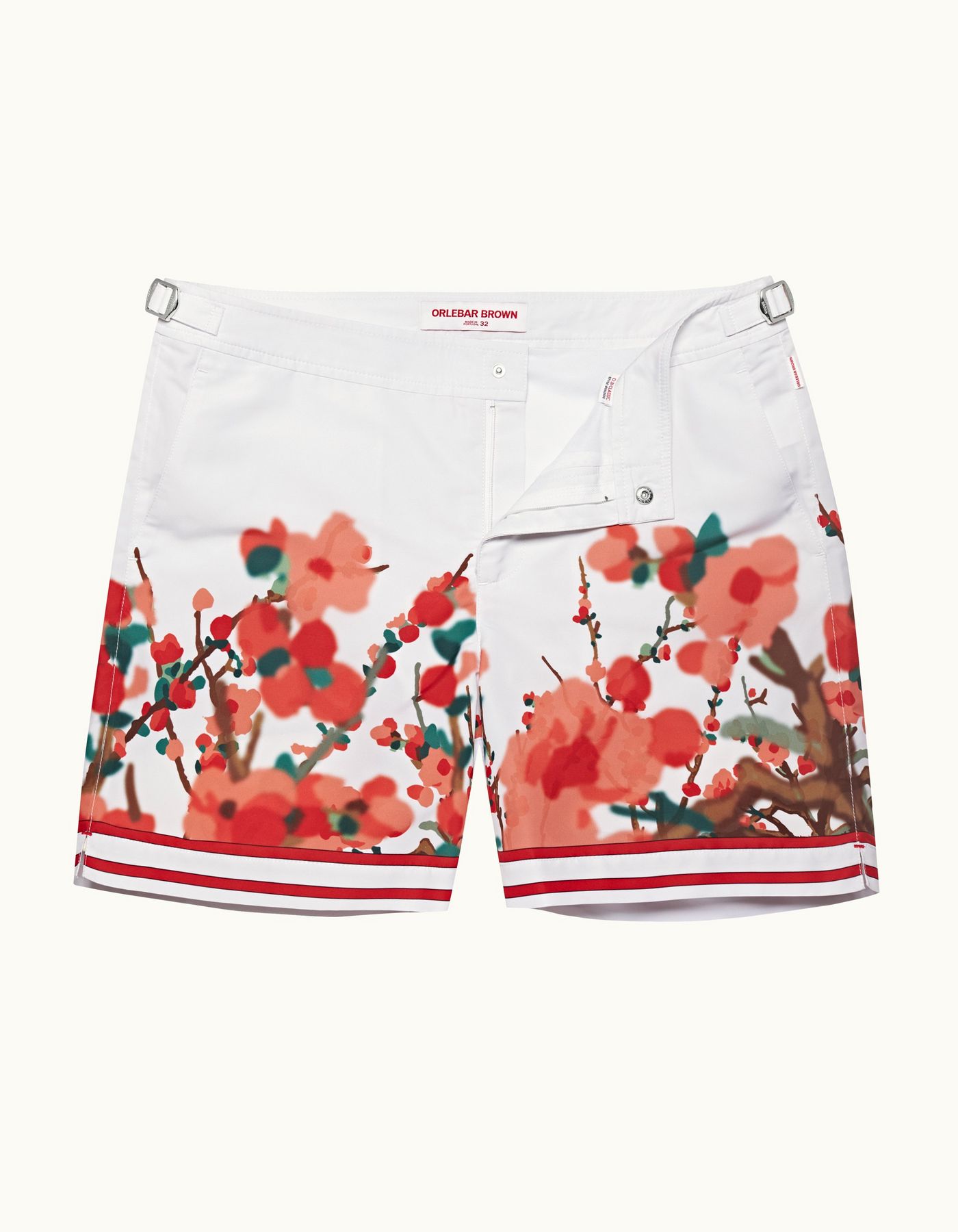 Bulldog - Mens Blossom Season Print Mid-Length Swim Shorts In Red