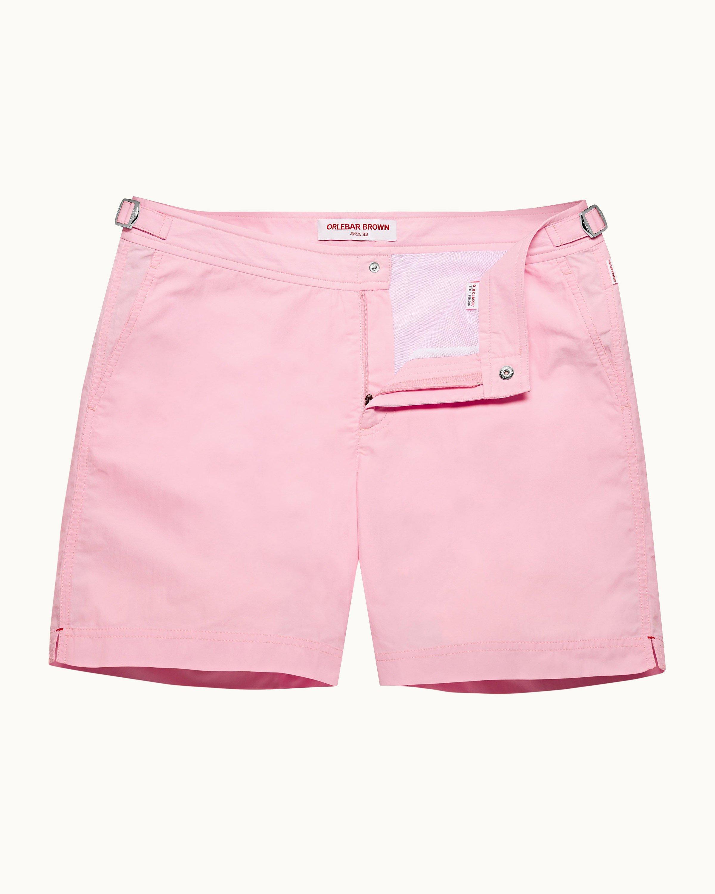 Mens Pink & White Mid-Length Swim Shorts