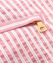 Bulldog - Mens Mid-Length Textured Stripe Swim Shorts In White/Seashell Pink