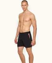Bulldog - Mens Black Concealed O.B Stripe Tape Mid-Length Swim Shorts