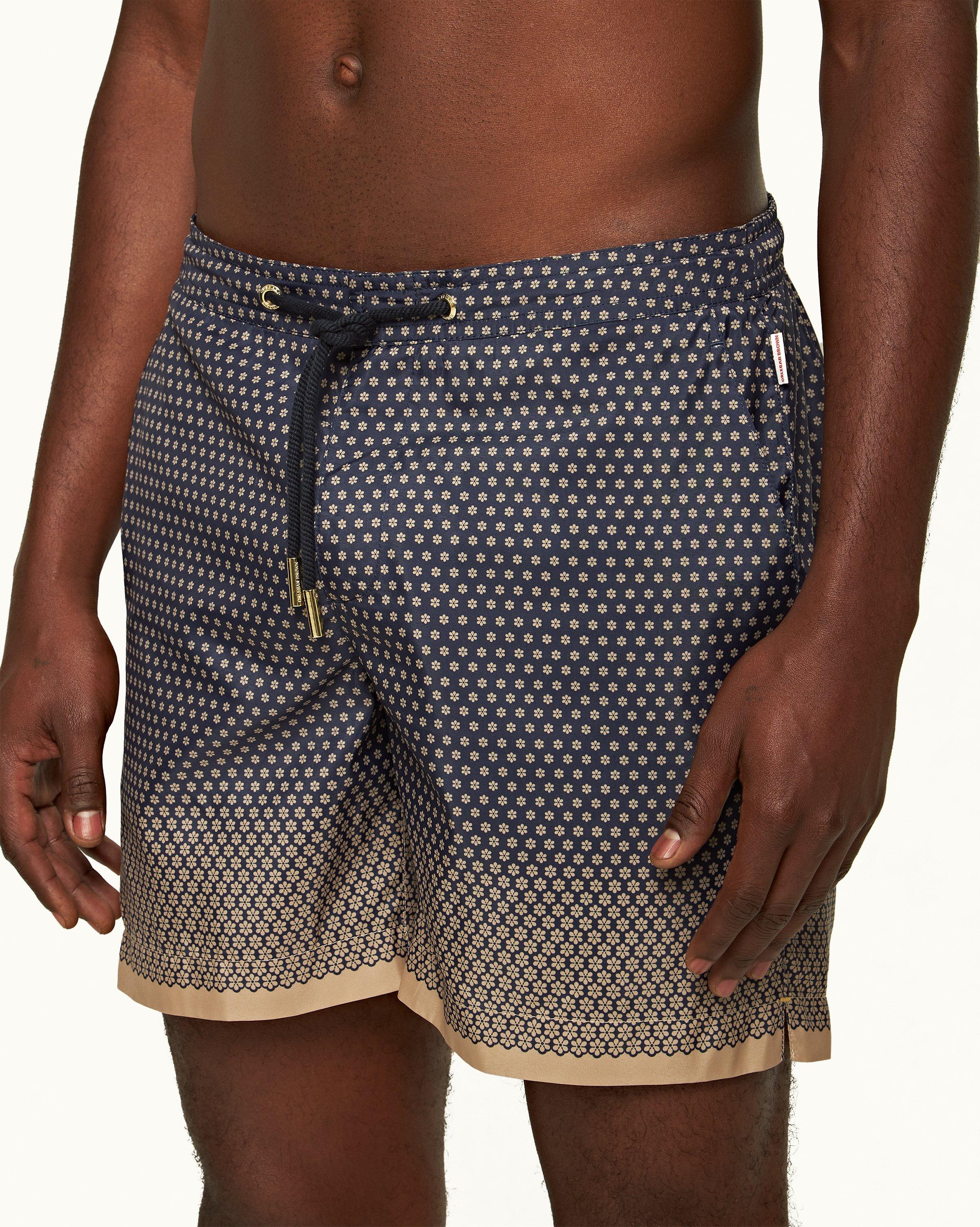 Orlebar Brown Biscuit/Night Iris Floret Mid-Length Drawcord Swim Shorts