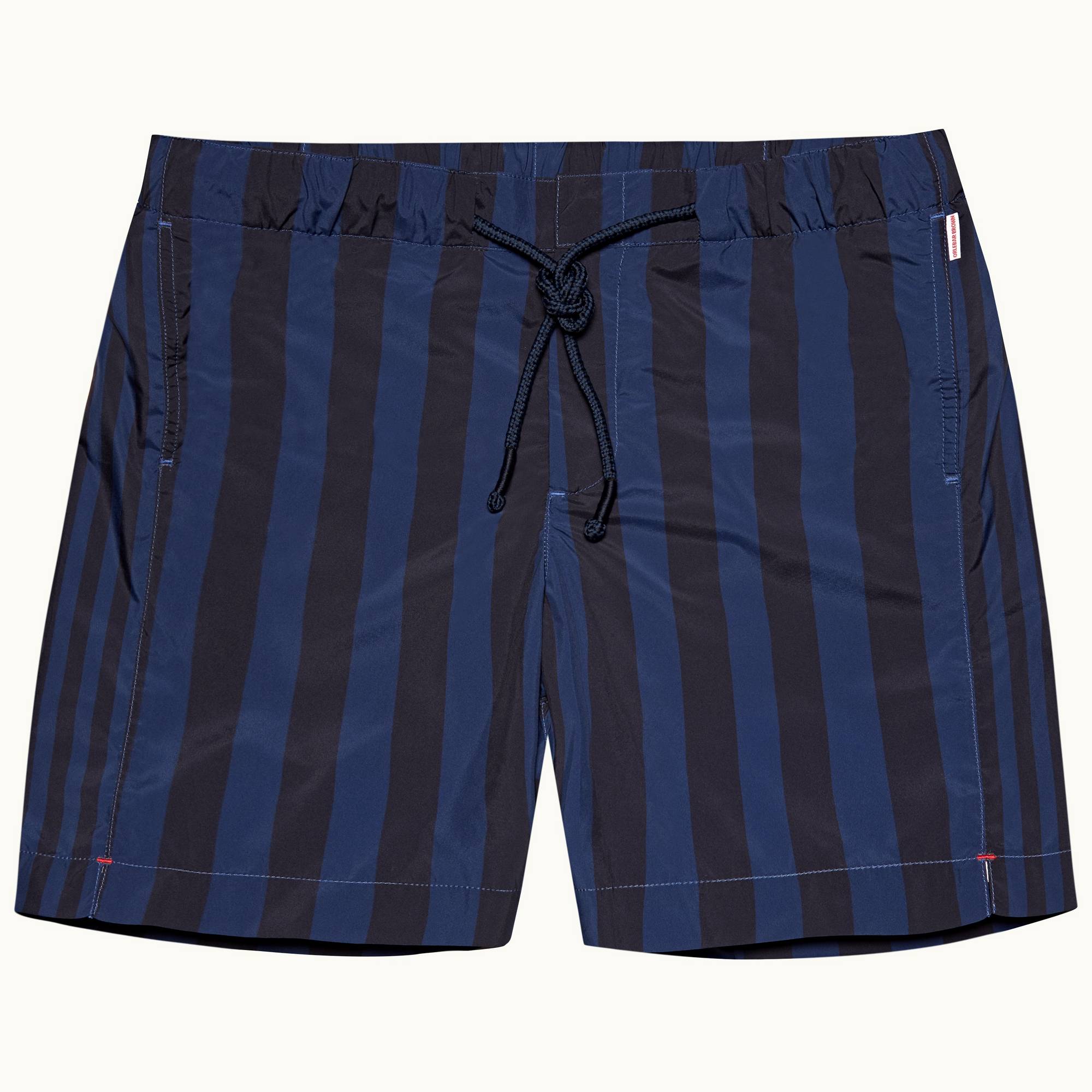 Bulldog Drawcord - Mens Dark Sapphire Mix Stripe Drawcord Mid-Length Swim Shorts