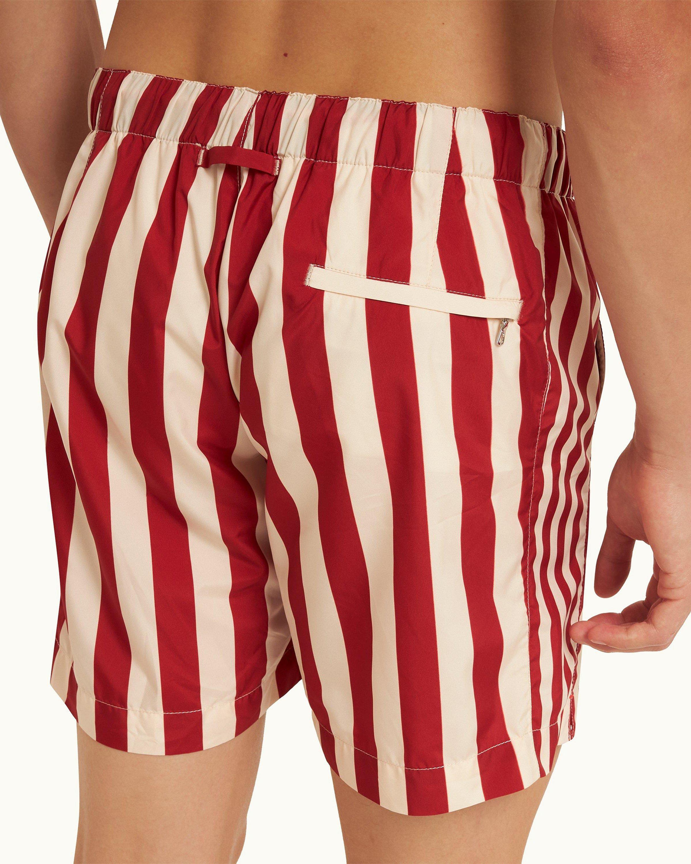 Orlebar Brown| Vermillion Mix Stripe Drawcord Mid-Length Swim Shorts