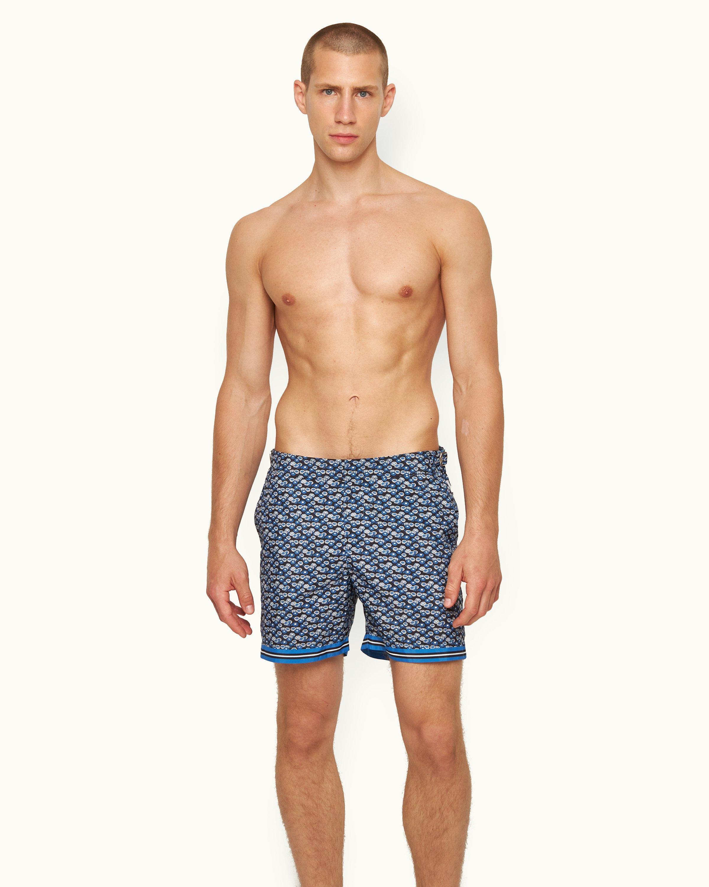 Orlebar Brown Bulldog - White Sand/Night Iris Geometric Orb Jacquard Mid-Length Swim Shorts