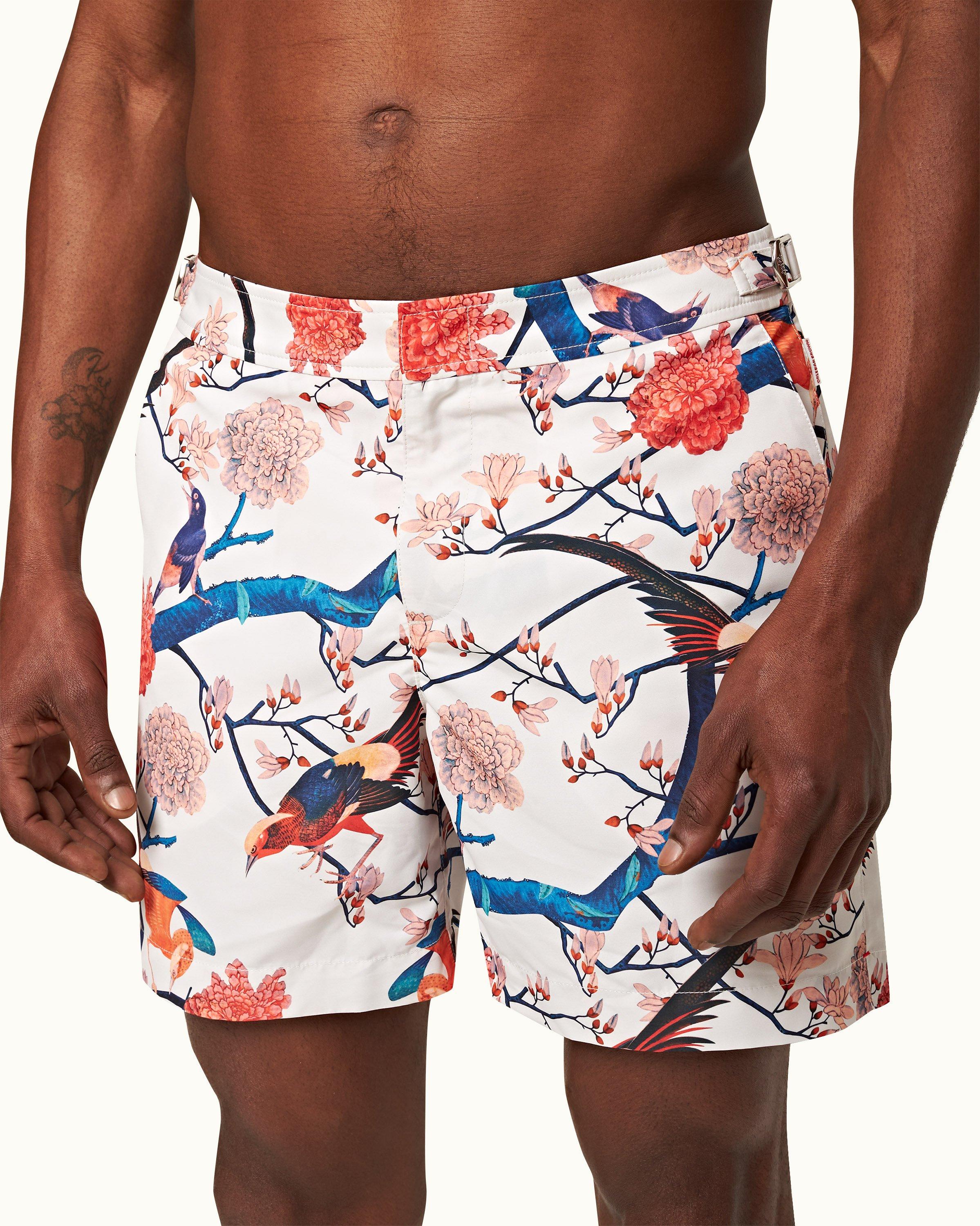 Orlebar Brown Bulldog - White Sand/Night Iris Geometric Orb Jacquard Mid-Length Swim Shorts