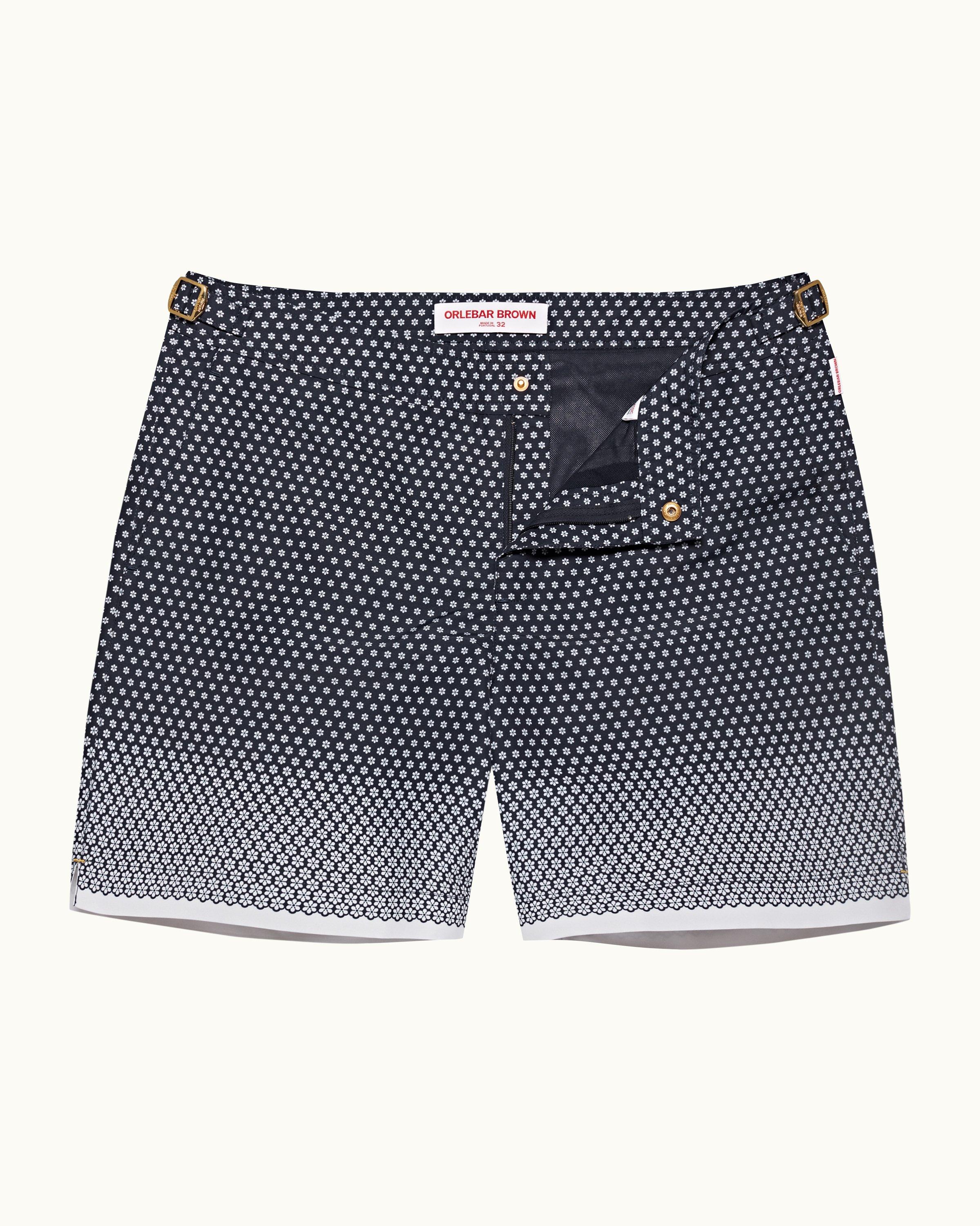 Orlebar Brown Bulldog - White Sand/Night Iris Geometric Orb Jacquard Mid-Length Swim Shorts