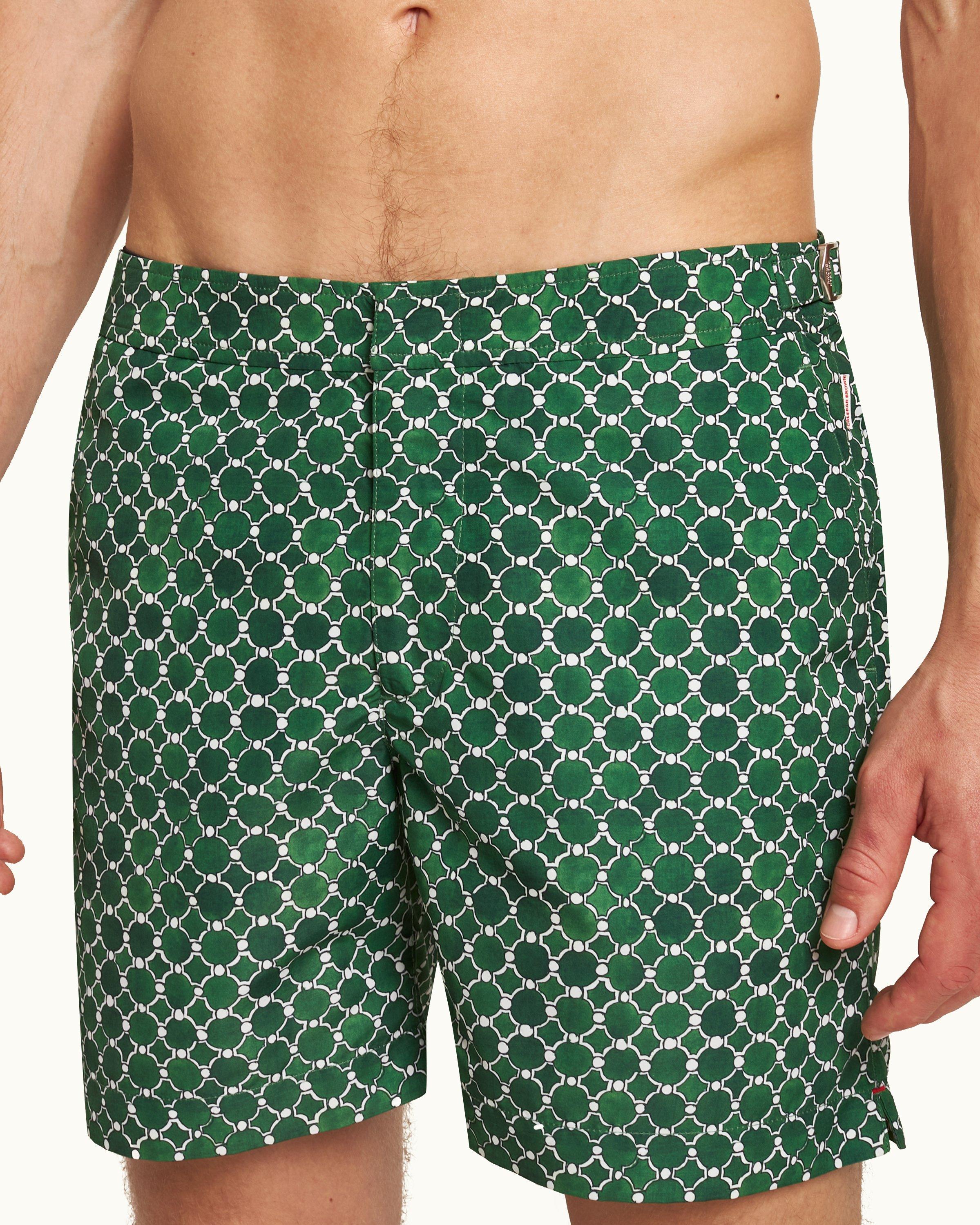 Orlebar Brown Bulldog - White Sand/Night Iris Geometric Orb Jacquard Mid-Length Swim Shorts