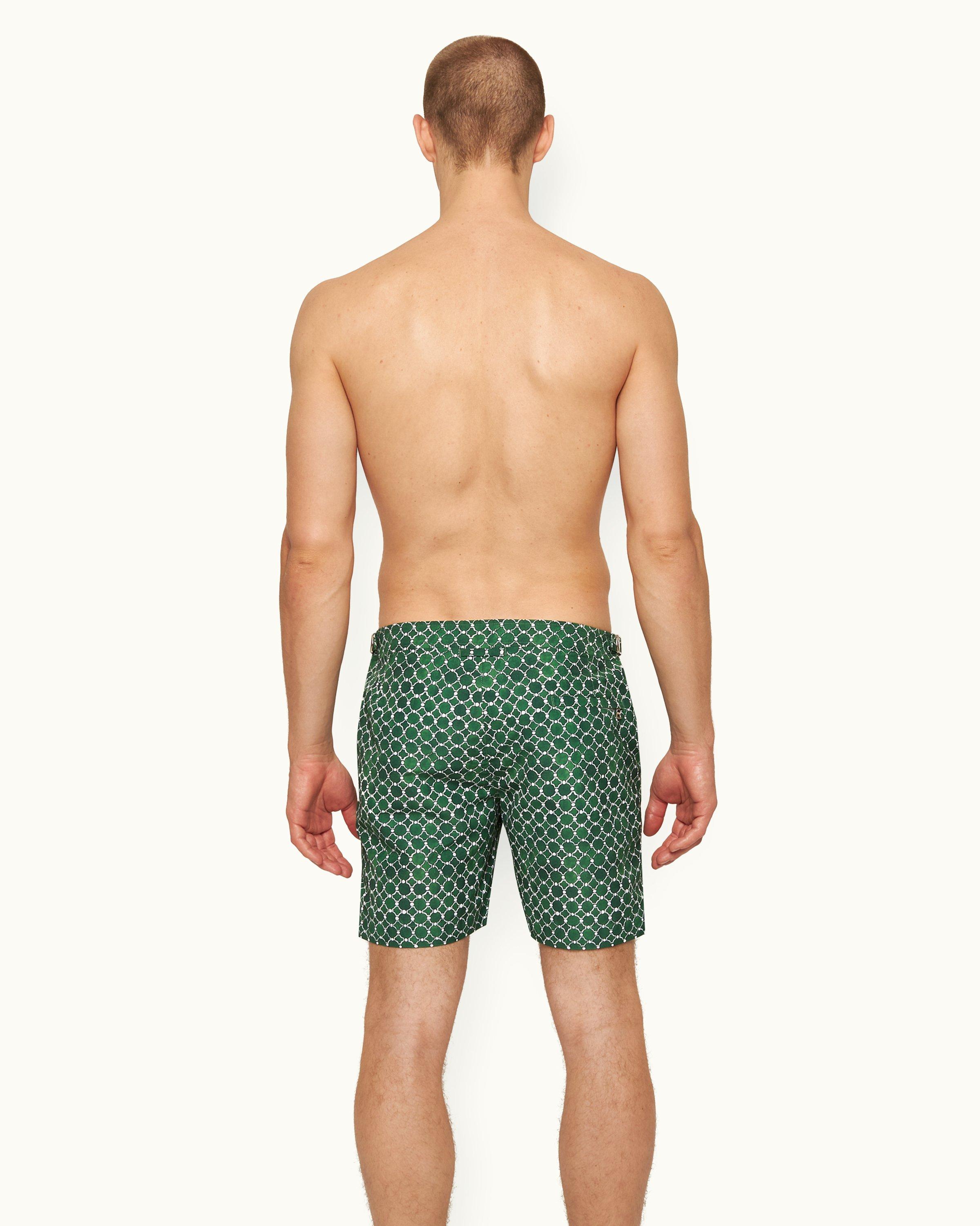 Orlebar Brown Bulldog - White Sand/Night Iris Geometric Orb Jacquard Mid-Length Swim Shorts