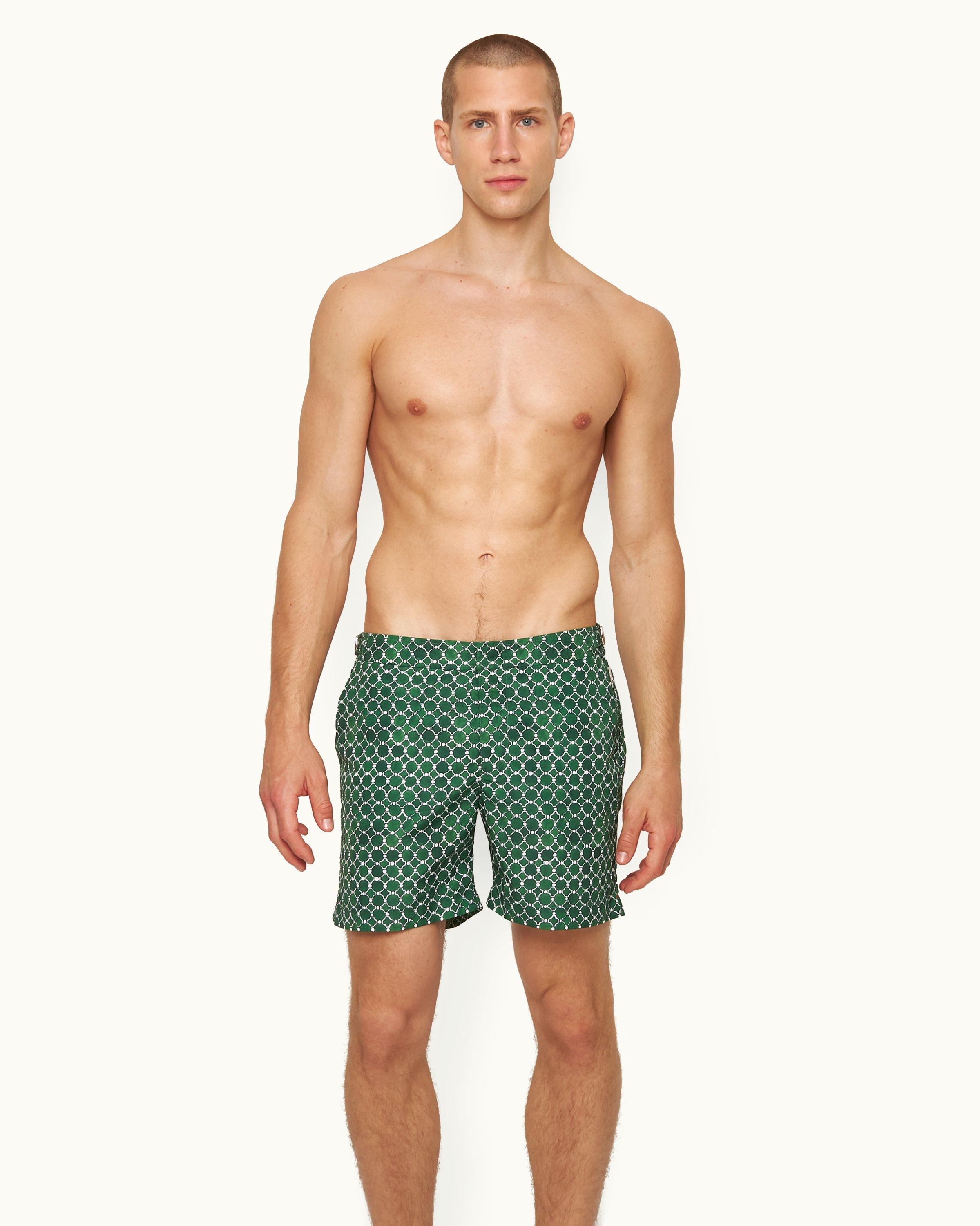 Orlebar Brown Bulldog - White Sand/Night Iris Geometric Orb Jacquard Mid-Length Swim Shorts