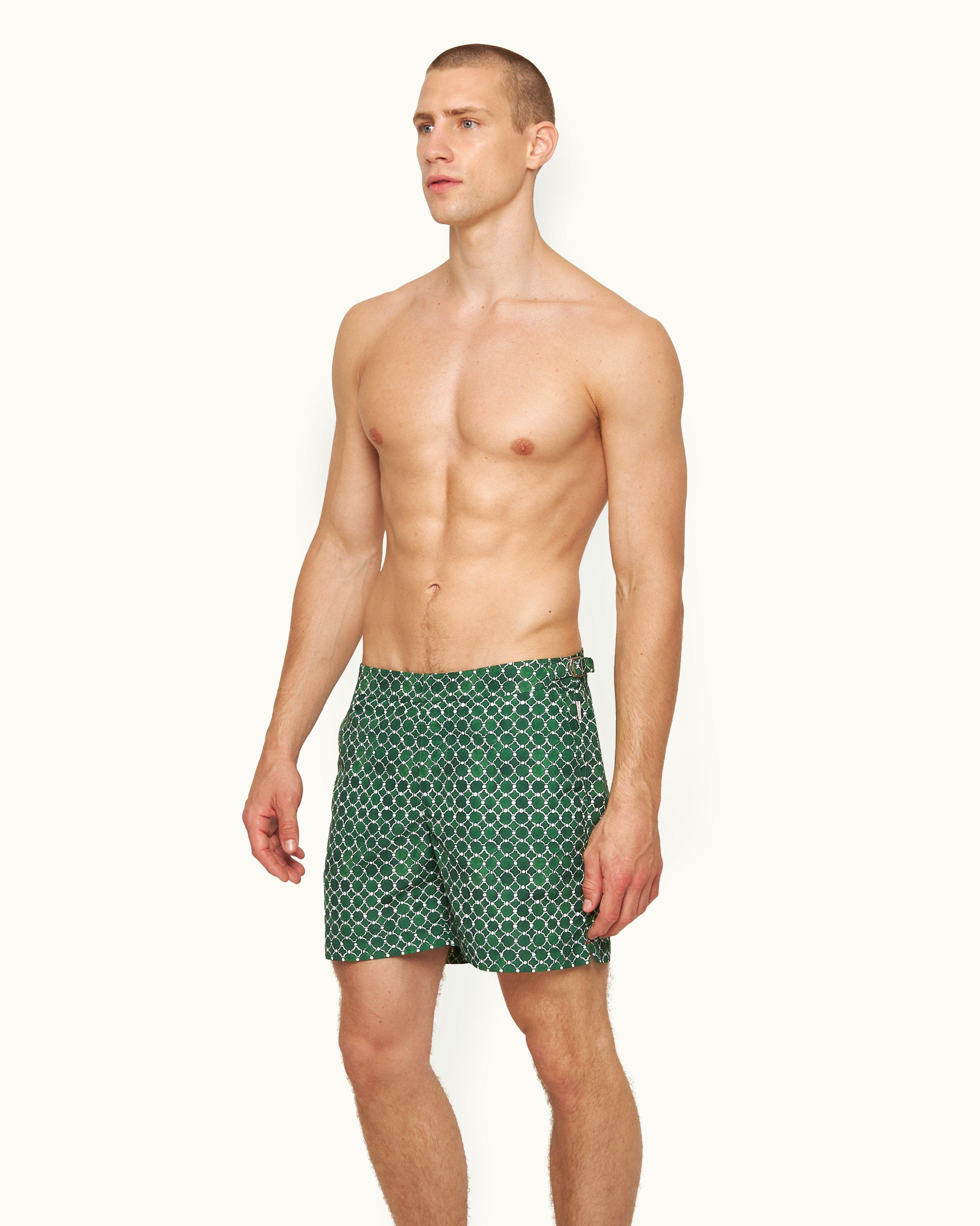 Orlebar Brown Bulldog - White Sand/Night Iris Geometric Orb Jacquard Mid-Length Swim Shorts