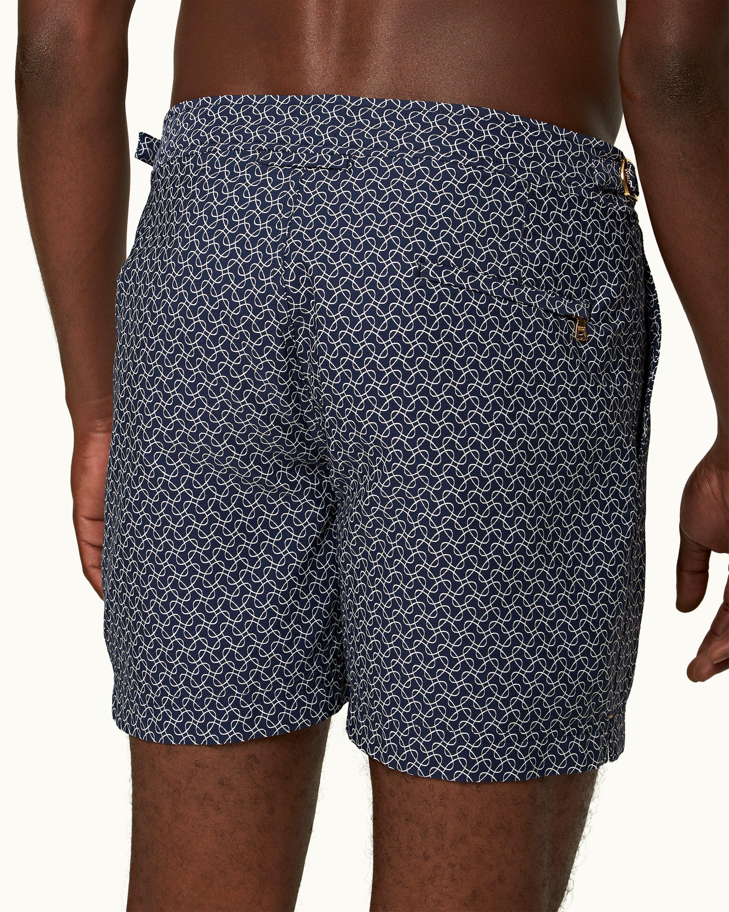 Orlebar Brown Bulldog - White Sand/Night Iris Geometric Orb Jacquard Mid-Length Swim Shorts