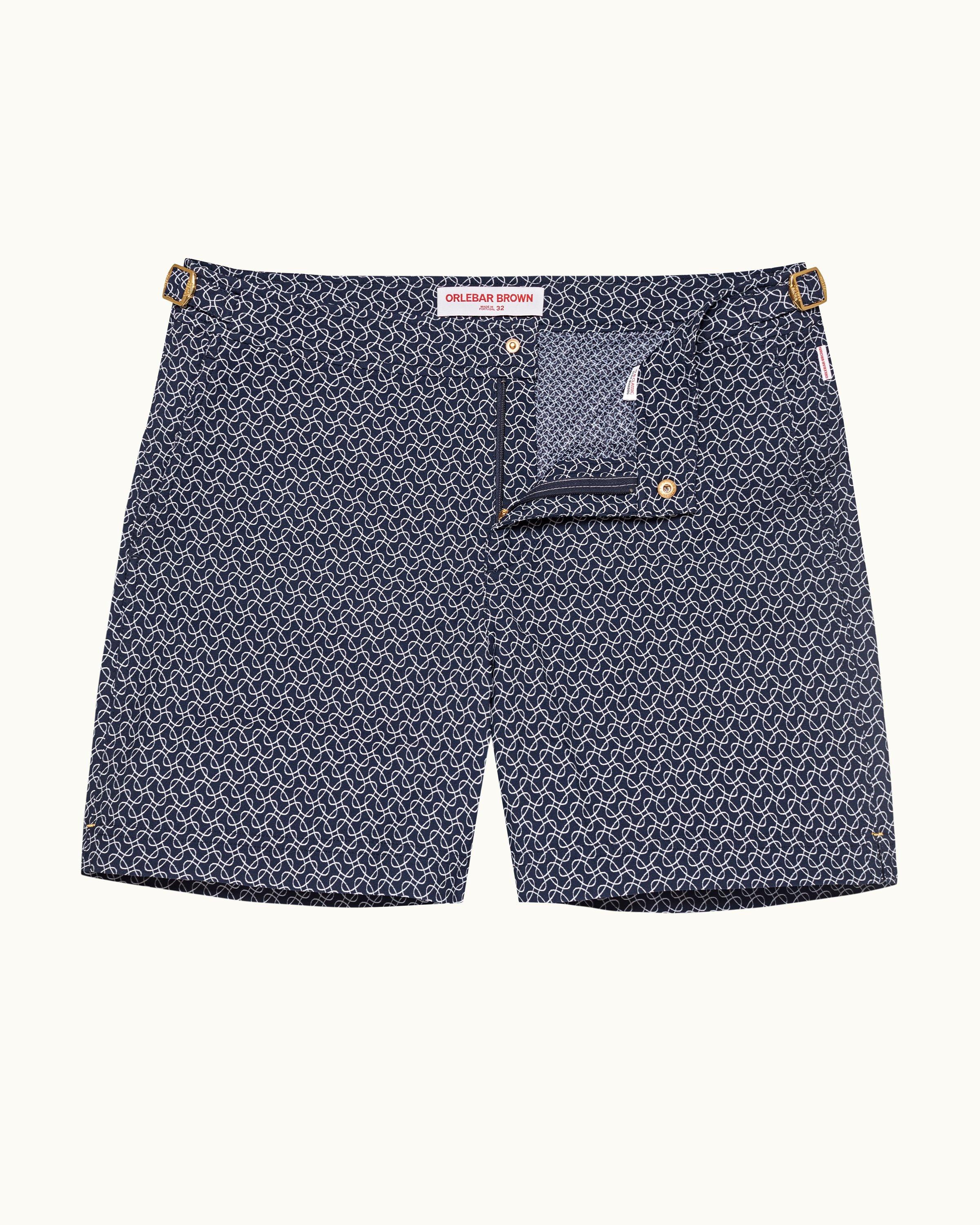 Orlebar Brown Bulldog - White Sand/Night Iris Geometric Orb Jacquard Mid-Length Swim Shorts