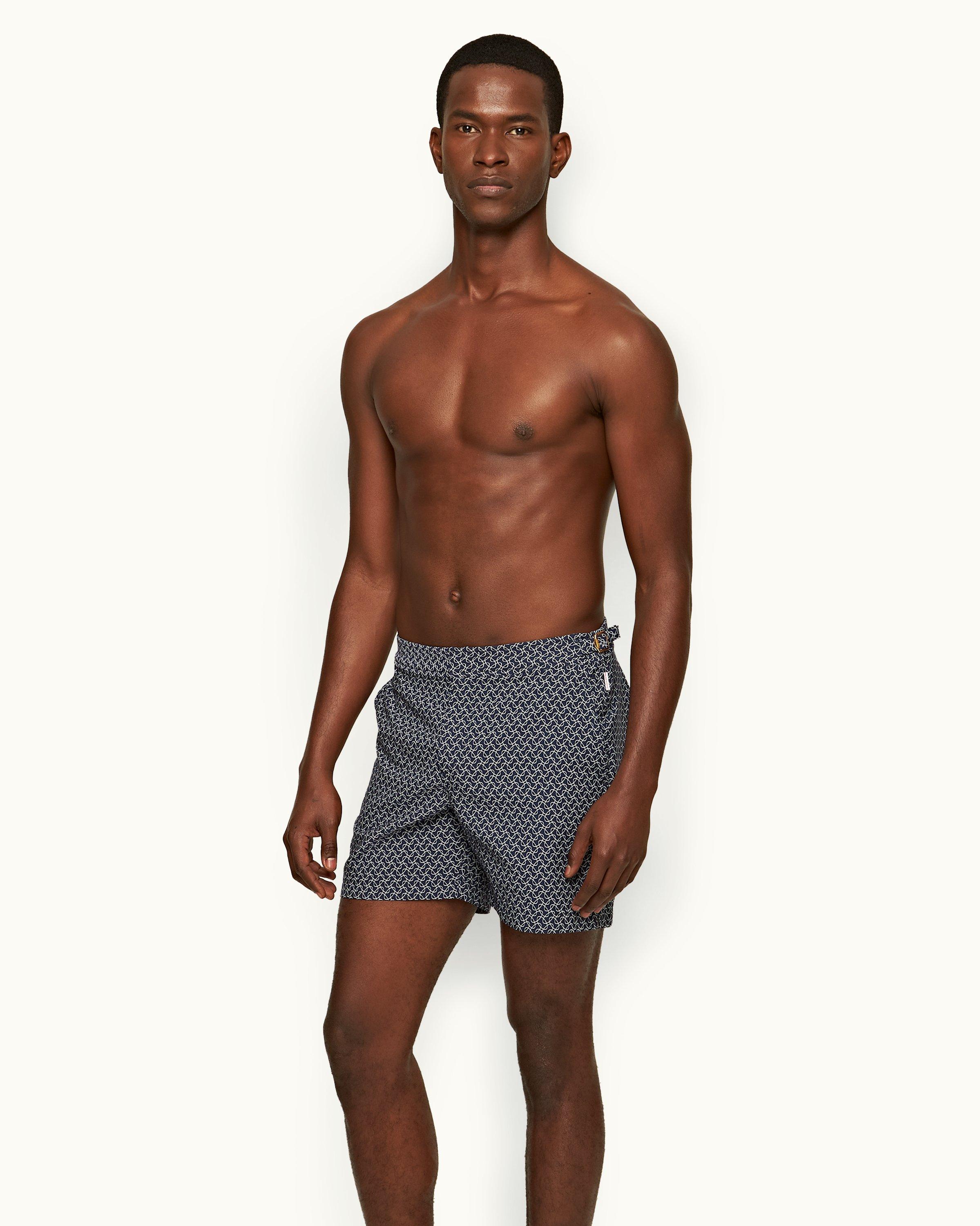 Orlebar Brown Black/Port Bulldog X Aquila Print Mid-Length Swim Shorts