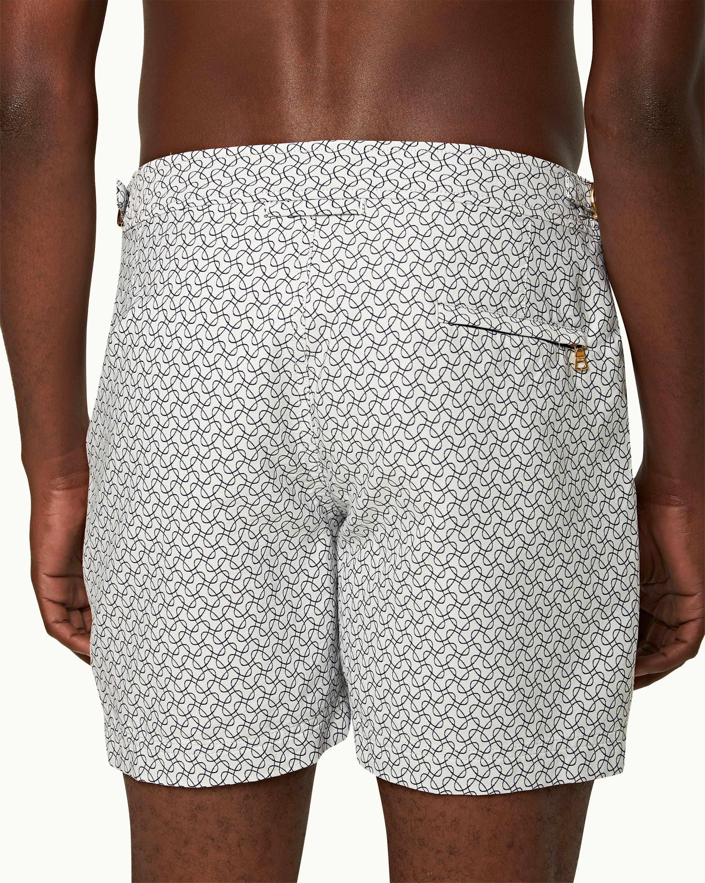 Orlebar Brown Bulldog - White Sand/Night Iris Geometric Orb Jacquard Mid-Length Swim Shorts