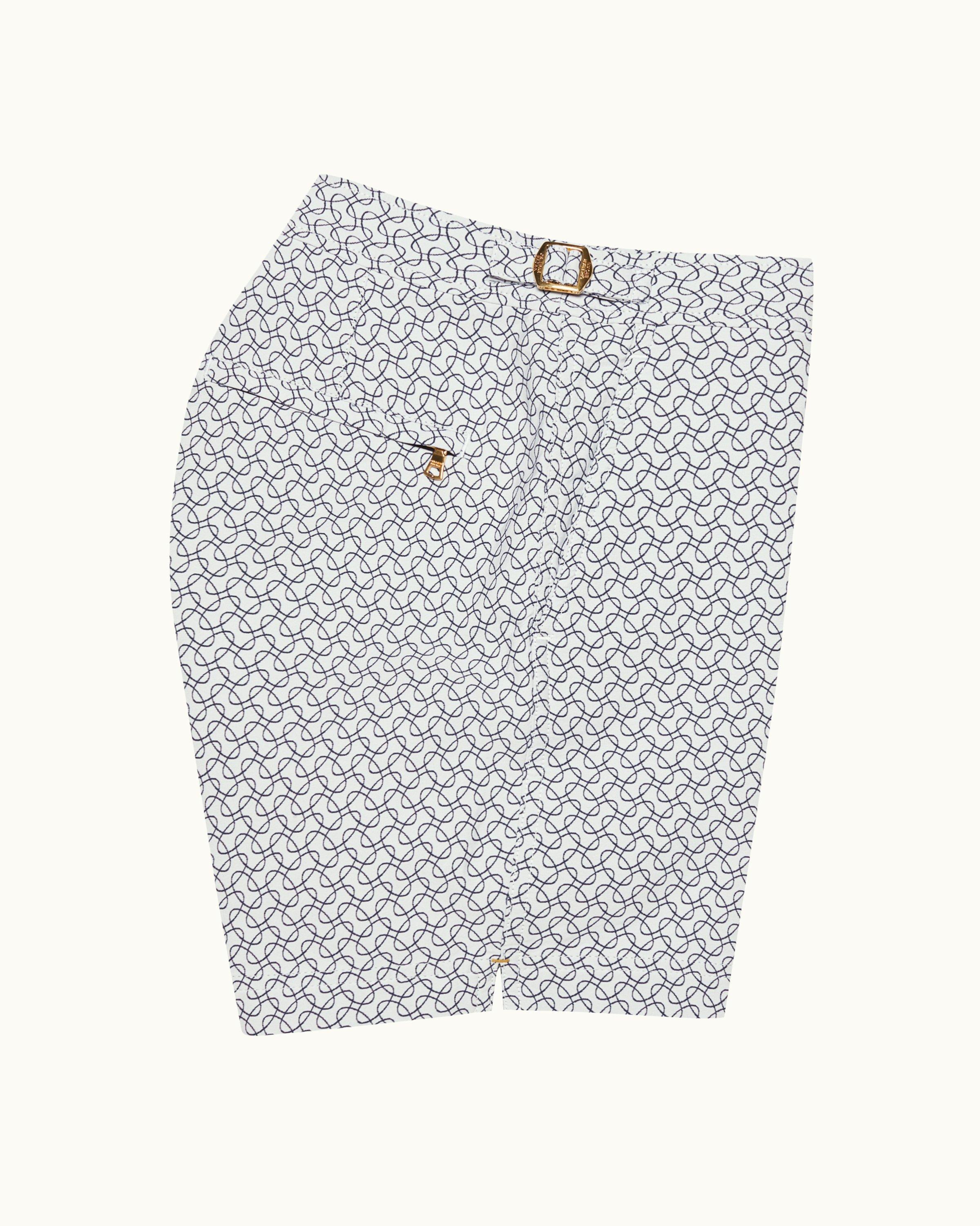 Orlebar Brown Bulldog - White Sand/Night Iris Geometric Orb Jacquard Mid-Length Swim Shorts