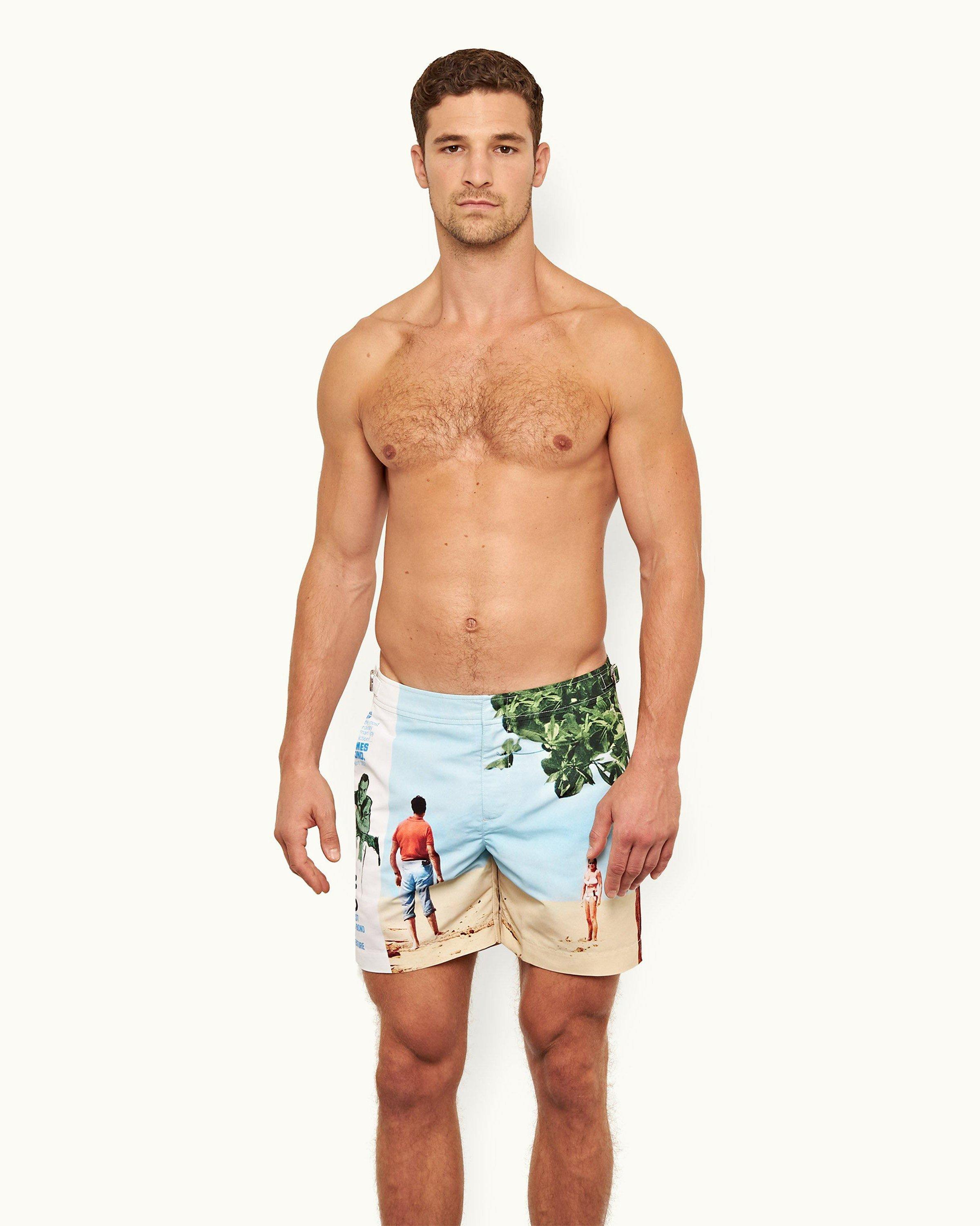 Orlebar Brown Bulldog - White Sand/Night Iris Geometric Orb Jacquard Mid-Length Swim Shorts