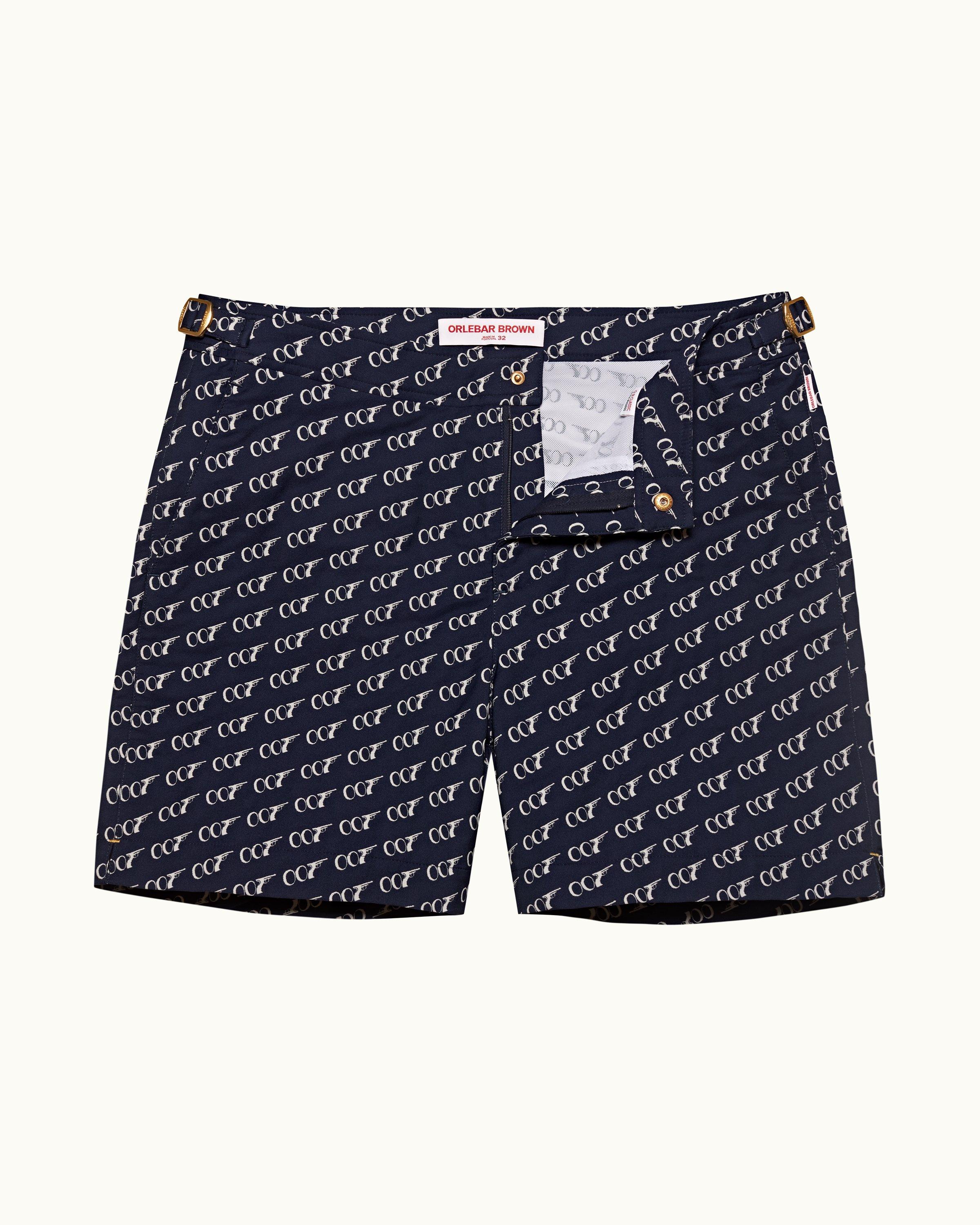 Orlebar Brown  007 Midnight Navy Geometric Jacquard Mid-Length Swim Shorts