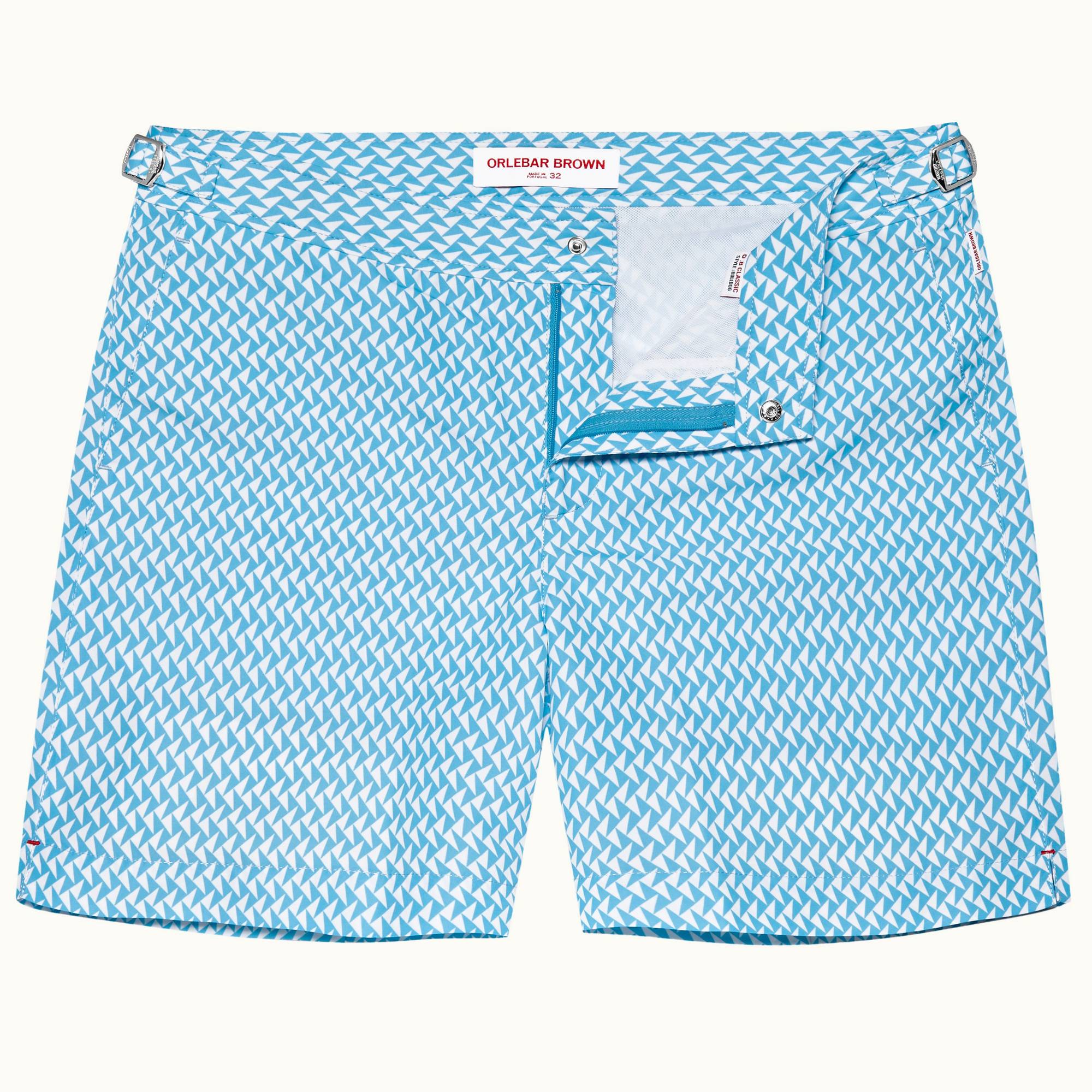 Bulldog - Mens Horizon Blue/Cloud Maro Geo Print Mid-Length Swim Shorts