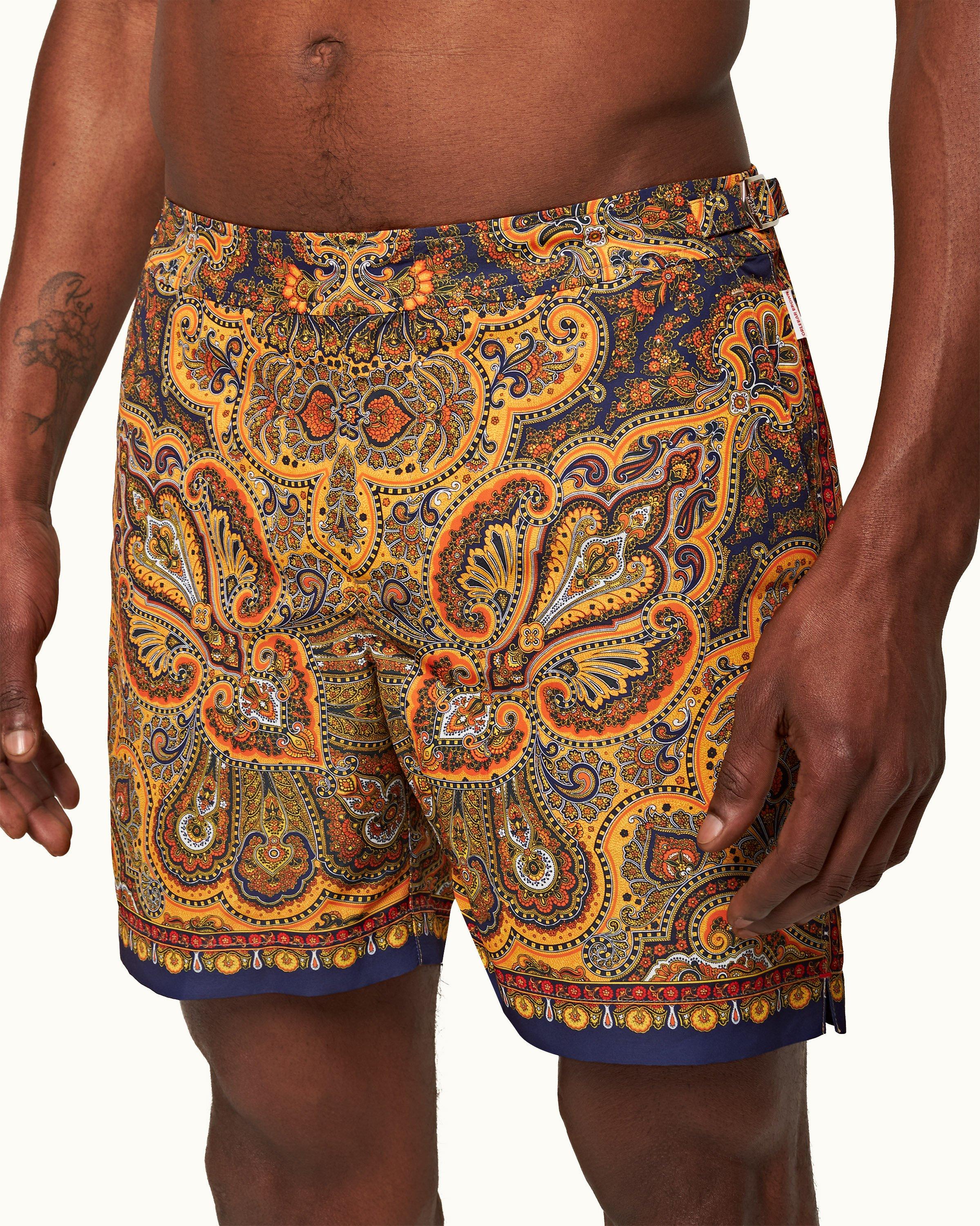 Short de bain court imprimé baroque homme - orange - L, orange