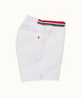 Bulldog - Mens White O.B Stripe Belt Mid-Length Swim Shorts