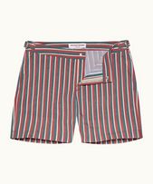 Bulldog - Mens Summer Red/Marina Aqua O.B Stripe Mid-Length Swim Shorts